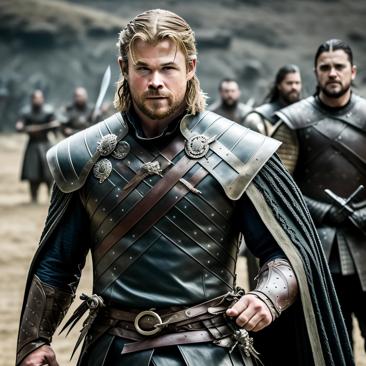 Chris Hemsworth is a warrior in the middle of the battlefield in the Game of Thrones universe