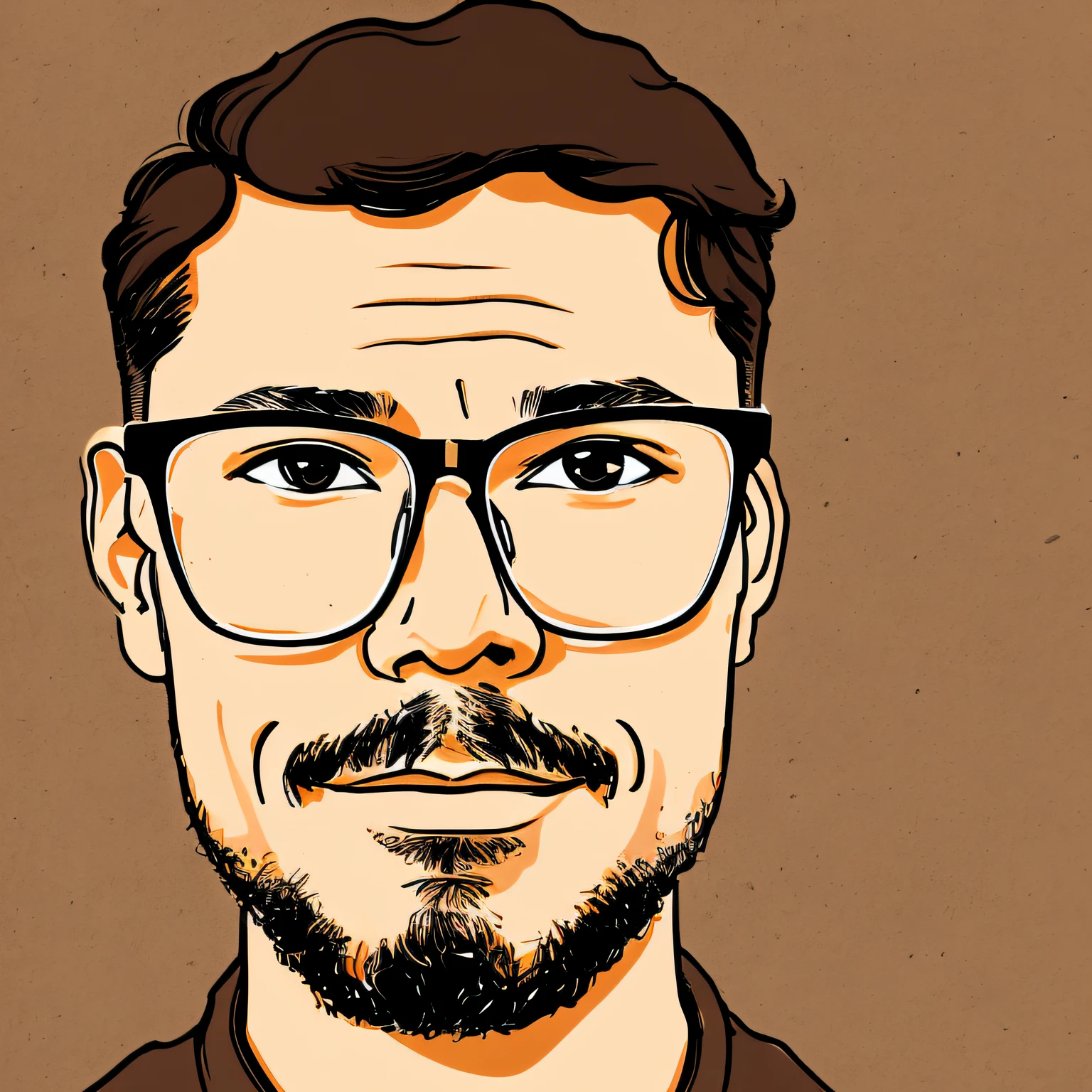 illustration of a light brown-skinned man wearing glasses, short hair, brown eyes, cartoon style