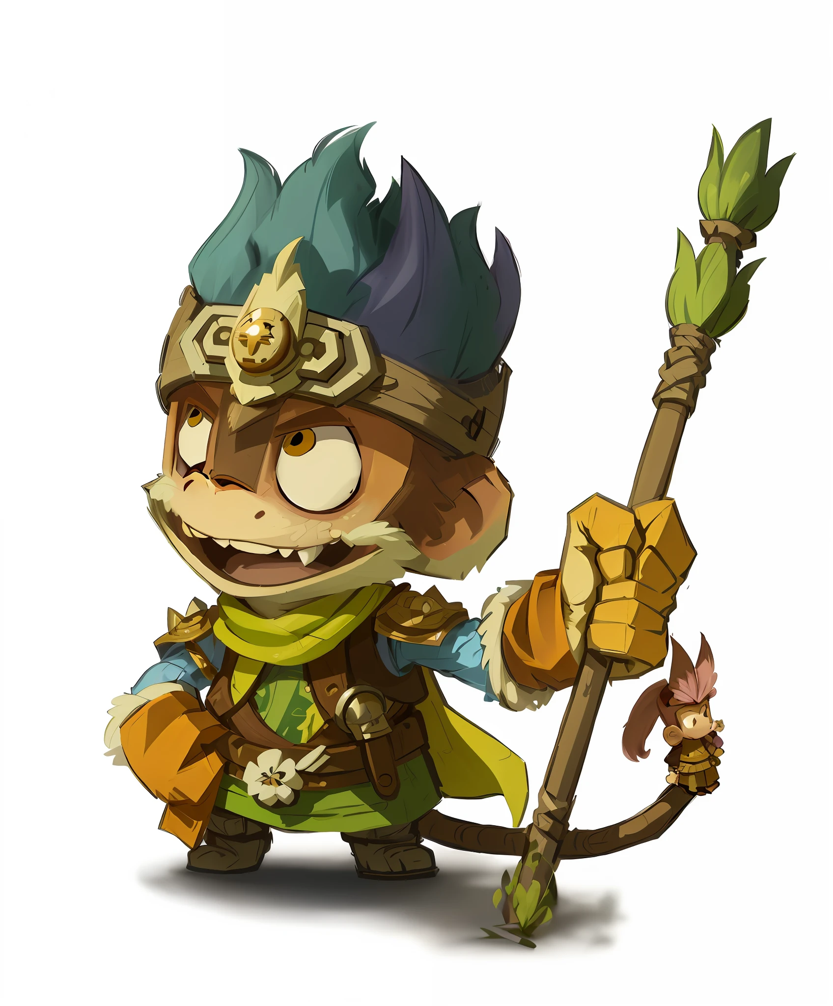 pink happy cartoon character of a monkey with a sword and a hat, sun wukong, humanoid monkey fantasy race, wukong, character art of maple story, monkey king, maple story indiana jones, drak fantasy goblin, game character art, female troll shaman, hero character art, dofus, gnome druid, concept art of a monk, a goblin pirate