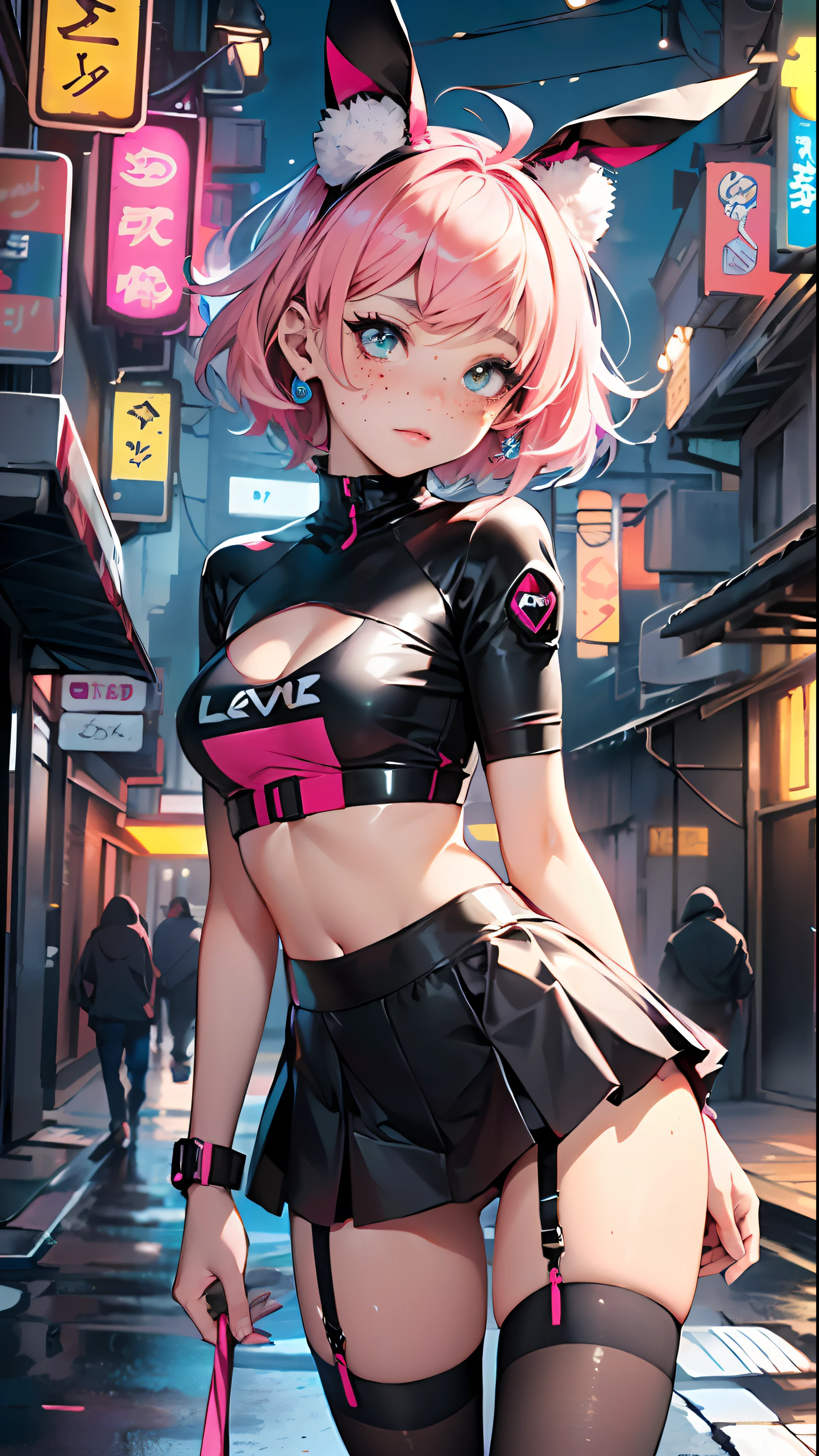 cute little bunny loli,(((little loli, small tiny body, petite))), (((6 ))),((anime little bunny loli with extremely cute and beautiful fuchsia hair walking down the street)),(((bunny girl,anthro furry cute,bunny-girl))),(((bunny ears,bunny ears on head,big bunny ears))),
(((flat chest))), (((fuchsia hair:1.35,short fuchsia hair,colored inner hair,ear breathing,))),((heterochromia, eye1 fuchsia, eye2 pink, perfect eyes, upturned eyes:1.3, beautiful detailed eyes, finely detailed beautiful eyes:1, big highlight on eyes:1.2, slanted eyes)), (((freckles on the face, freckles,freckled girl))),(((lustrous skin:1.5,bright skin: 1.5,skin tanned,shiny skin,very shiny skin,shiny body,plastic glitter skin,exaggerated shiny skin))),(delicate detailed fingers,detailed body,detailed arms,human hands, detailed hands),
cute,slutty,,erotic,nsfw,
zettai ryouiki,revealing clothing,show skin,((rave shirt, neon colored shirt, rave mini-skirt,visible thong straps)),(wearing a rave outfit:1.3,rave clothes,semi-naked,with little clothing,),(detailed outfit,detailed clothes),
(dynamic pose:1.0), solo focus, embarrassed, centered, scale to fit dimensions, Rule of thirds,
outdoors, ((night view)), (cyberpunk night street Background: 1.5,dark sky,alleyway,lonely alley,thick clouds, detailed background:1.25),
(best quality), (high resolution), (sharp focus), (ultra detailed), (extremely detailed), (extremely high quality artwork), 8k_wallpaper, (extremely detailed CG 8k),(very fine 8K CG), ((hyper super ultra detailed perfect piece)), flawless, (((masterpiece))), illustration, vibrant colors, (intricate), High contrast, Selective lighting, Double exposure, HDR (High Dynamic Range), Post-processing, Background blur,
