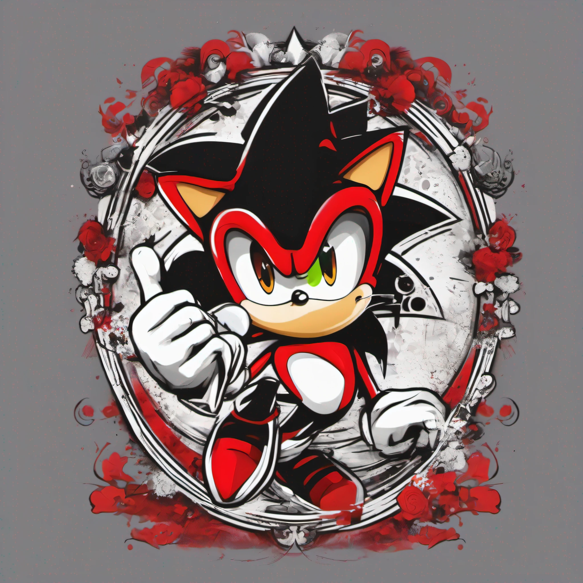 Design de camiseta vetorial ,com fundo preto ,personagem sonic ,branco e vermelho
