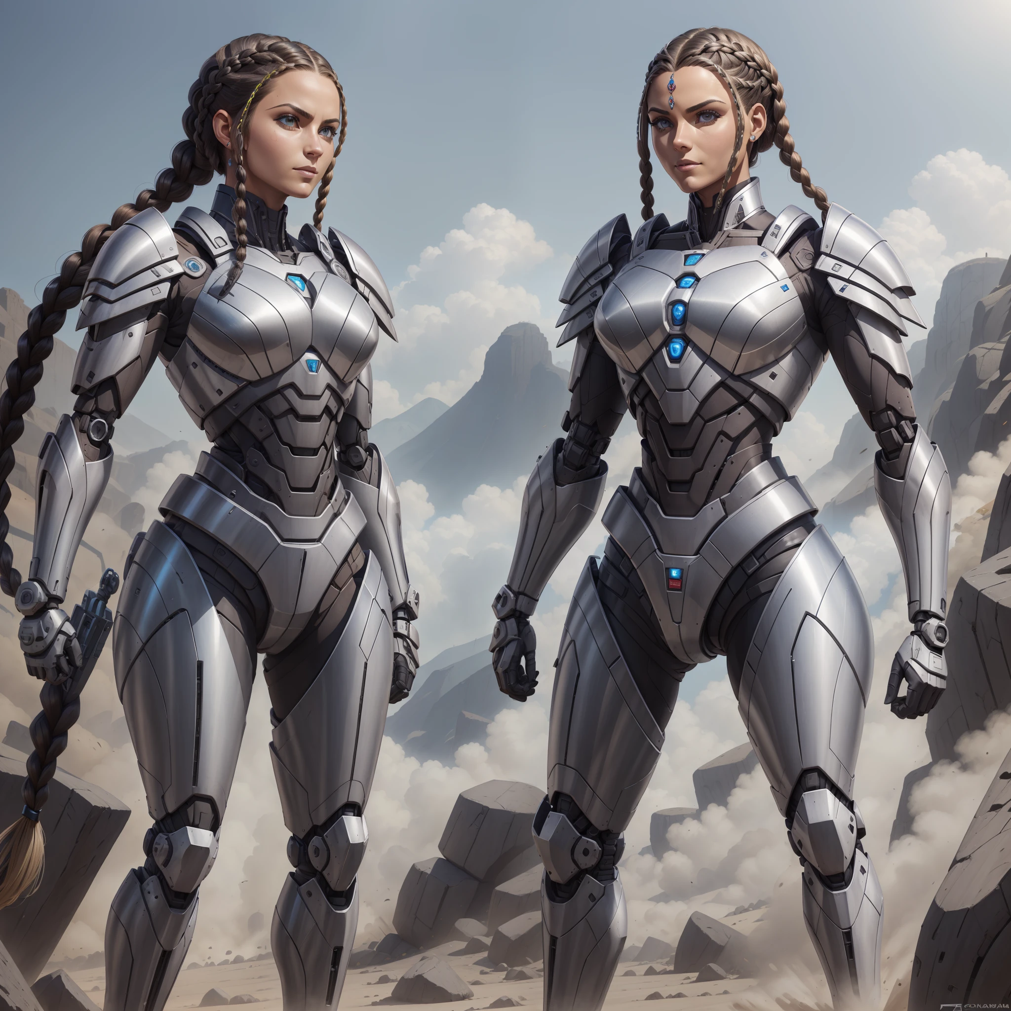 melhor qualidade, obra-prima, cabelo escuro, olhos escuros, roupas de gladiador, olhando para cima, parte superior do corpo, mecha de cabelo, pele clara, Side braids, ambiente de guerra, cenario de guerra,mesma pose da foto