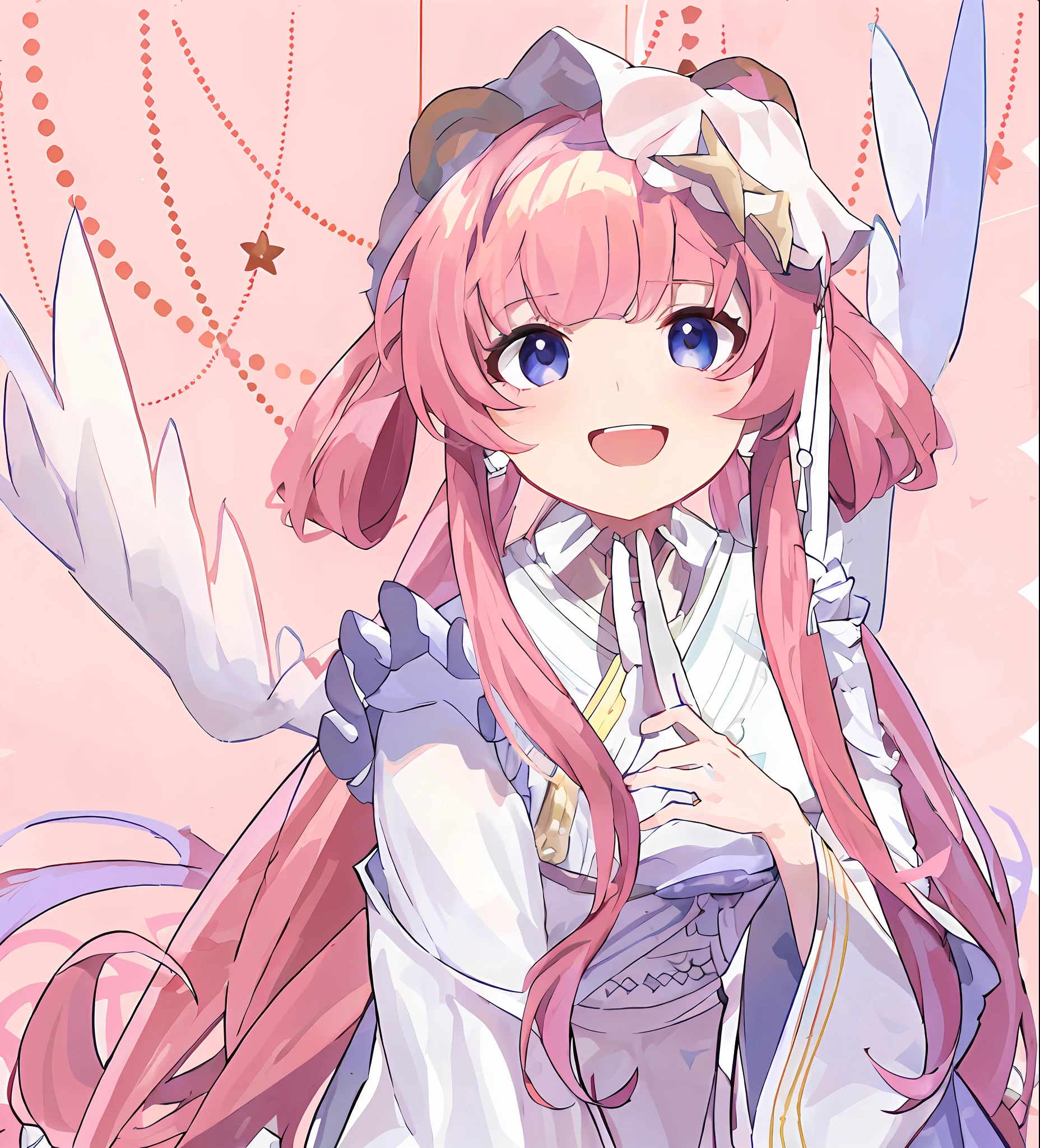 Anime girl with long pink hair and white dress with knife, Anime goddess, portrait of magical girl, zerochan art, Marin Kitagawa fanart, ethereal anime, Sakura Kinomoto, cute anime waifu in a nice dress, madoka kaname, (Anime girl), pretty anime girl, anime visual of a cute girl, ****