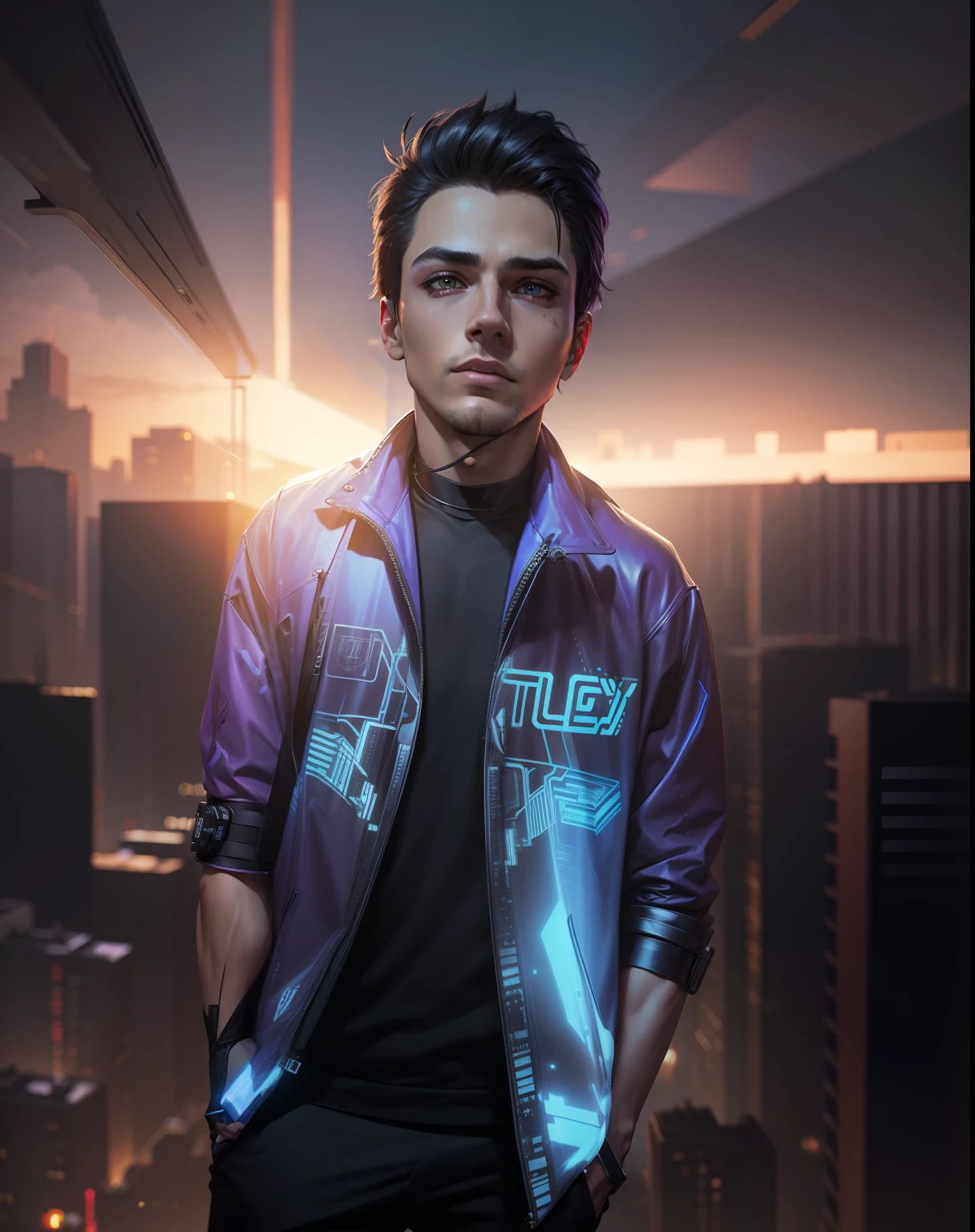 Change background cyberpunk handsome boy, realistic face, 8k, ultra realistic,