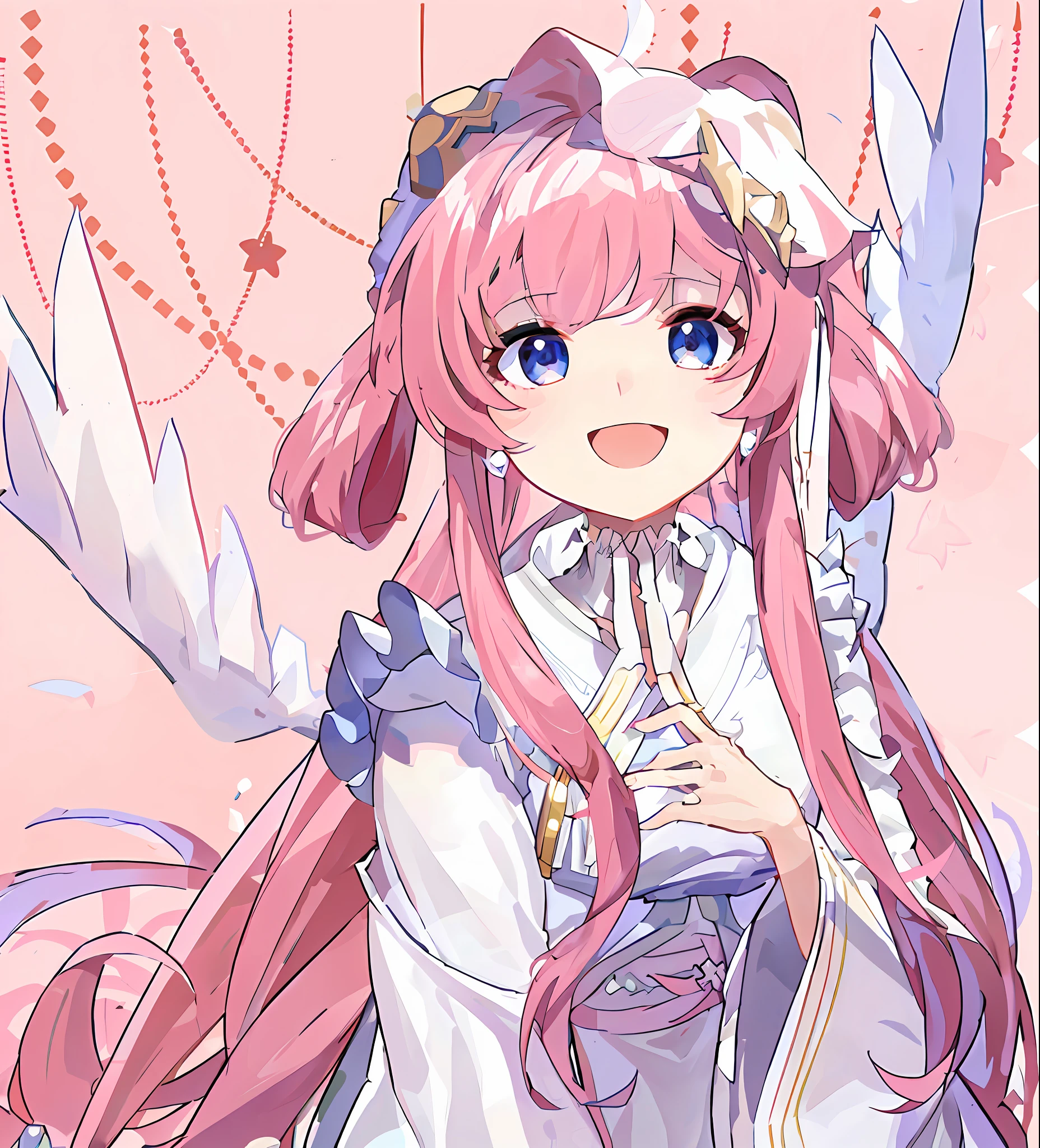 anime girl with long pink hair and a white dress, Anime goddess, portrait of magical girl, zerochan art, Marin Kitagawa fanart, ethereal anime, Sakura Kinomoto, cute anime waifu in a nice dress, madoka kaname, (Anime girl), pretty anime girl, anime visual of a cute girl, Loli