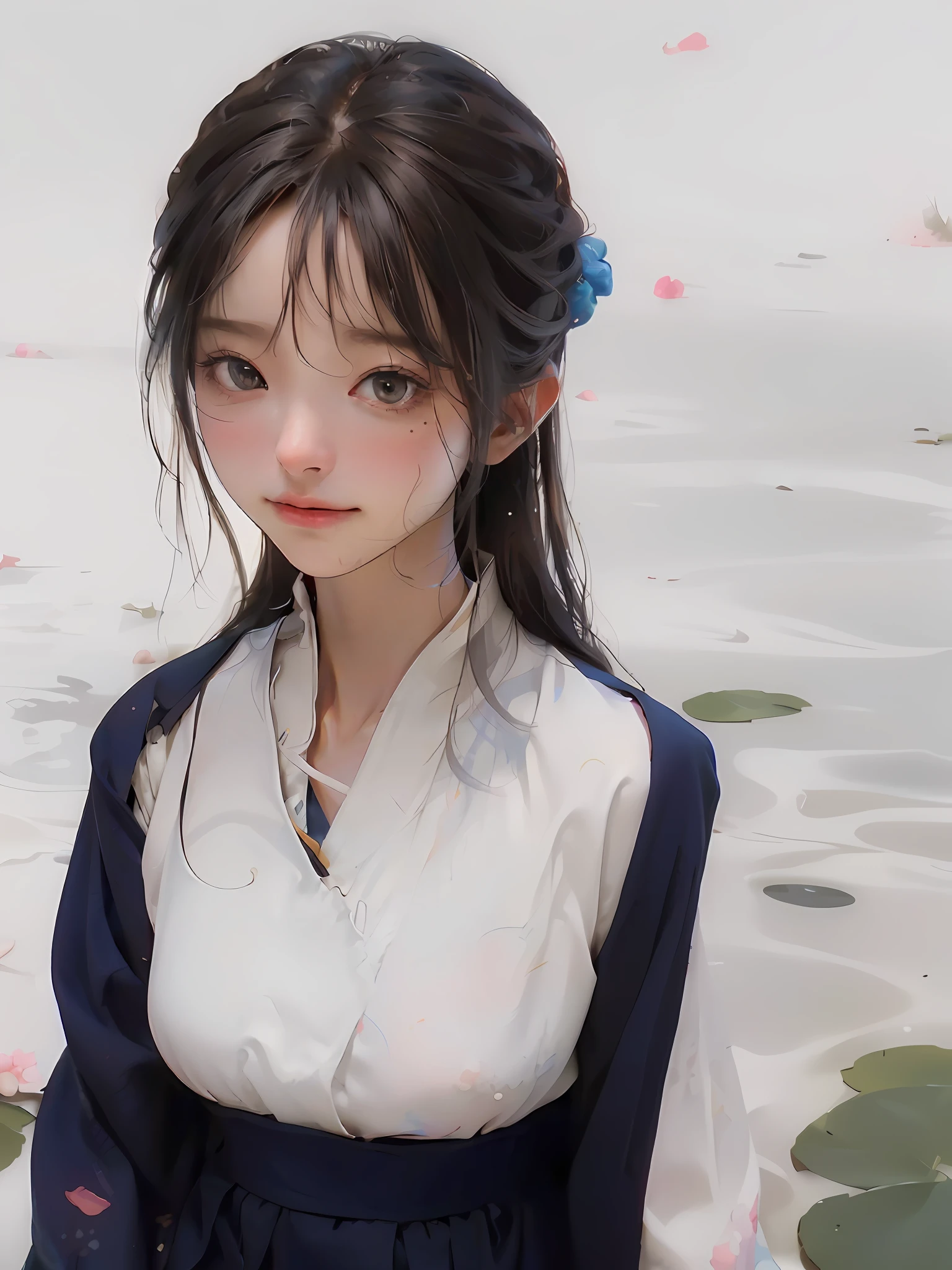 (RAW photo, best quality), (realistic, photo-realistic:1.3),best quality,highly detailed,masterpiece,ultra-detailed,illustration,1girl,upper_body,dynamic angle,world masterpiece theater,messy_long_hair,best quality,extremely detailed CG unity 8k wallpaper,ink,Amazing,cinematic lighting,lens_flare, dunhuang_style