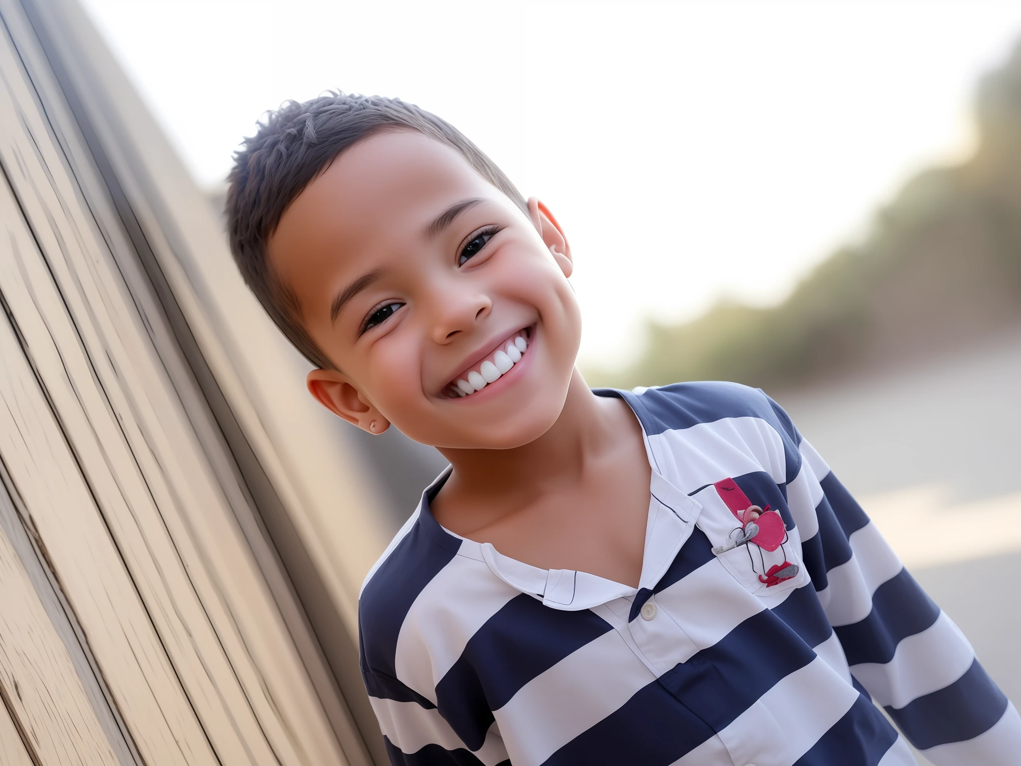 Smiling children in striped shirt leaning against a wall with their hand on hip, Riyahd Cassiem, sorridente, happily smiling at the camera, Reyyan, smiling at camera, cabrito, sorrindo docemente, garoto feliz, sorriso doce, Atef, bonito e sorridente, pequeno sorriso largo, com um lindo sorriso, feliz e sorridente