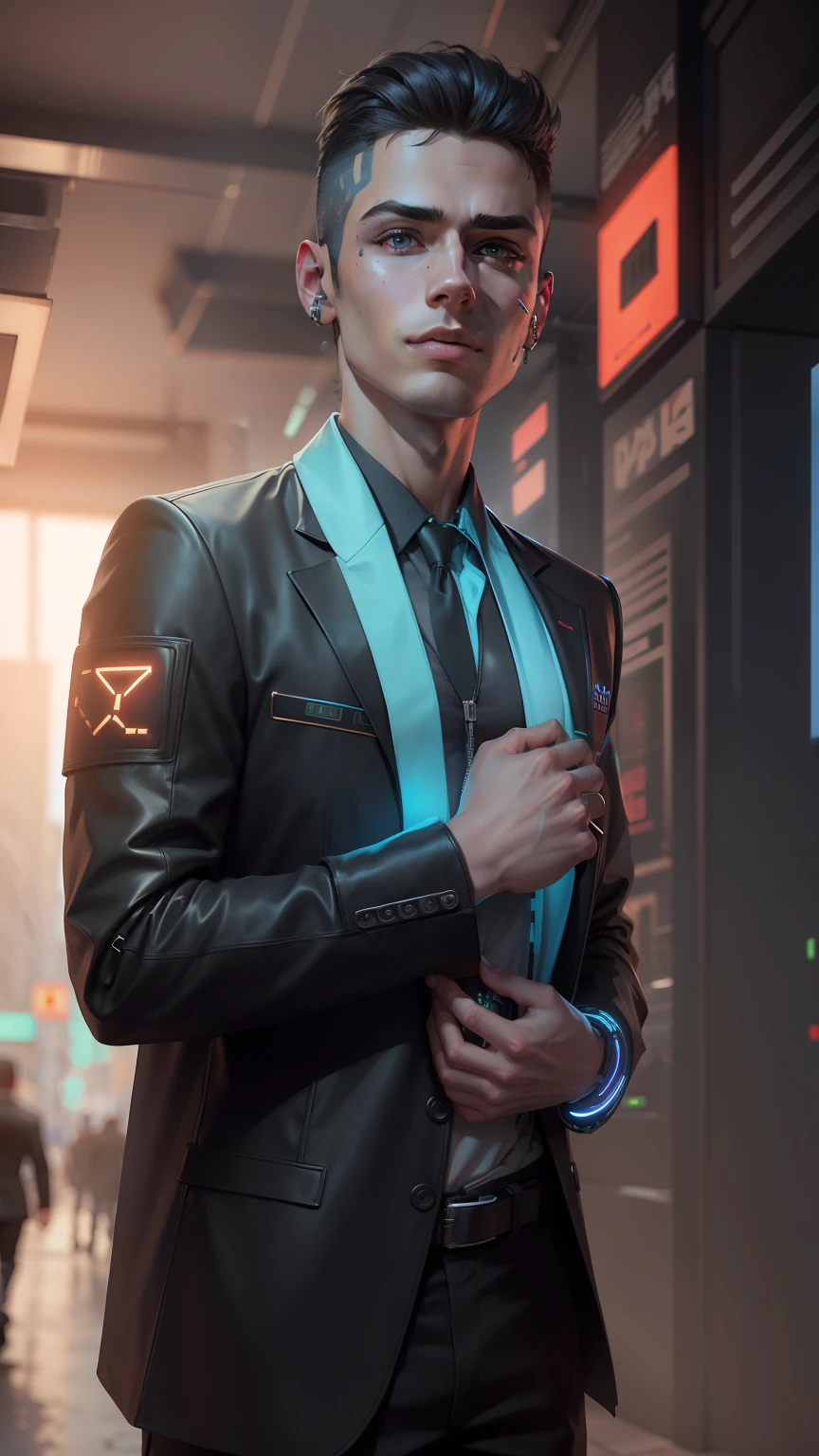 Change background cyberpunk handsome boy, original face, 8k, ultra realistic,