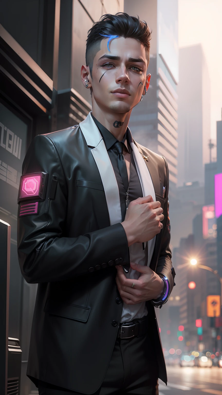 Change background cyberpunk handsome boy, original face, 8k, ultra realistic,