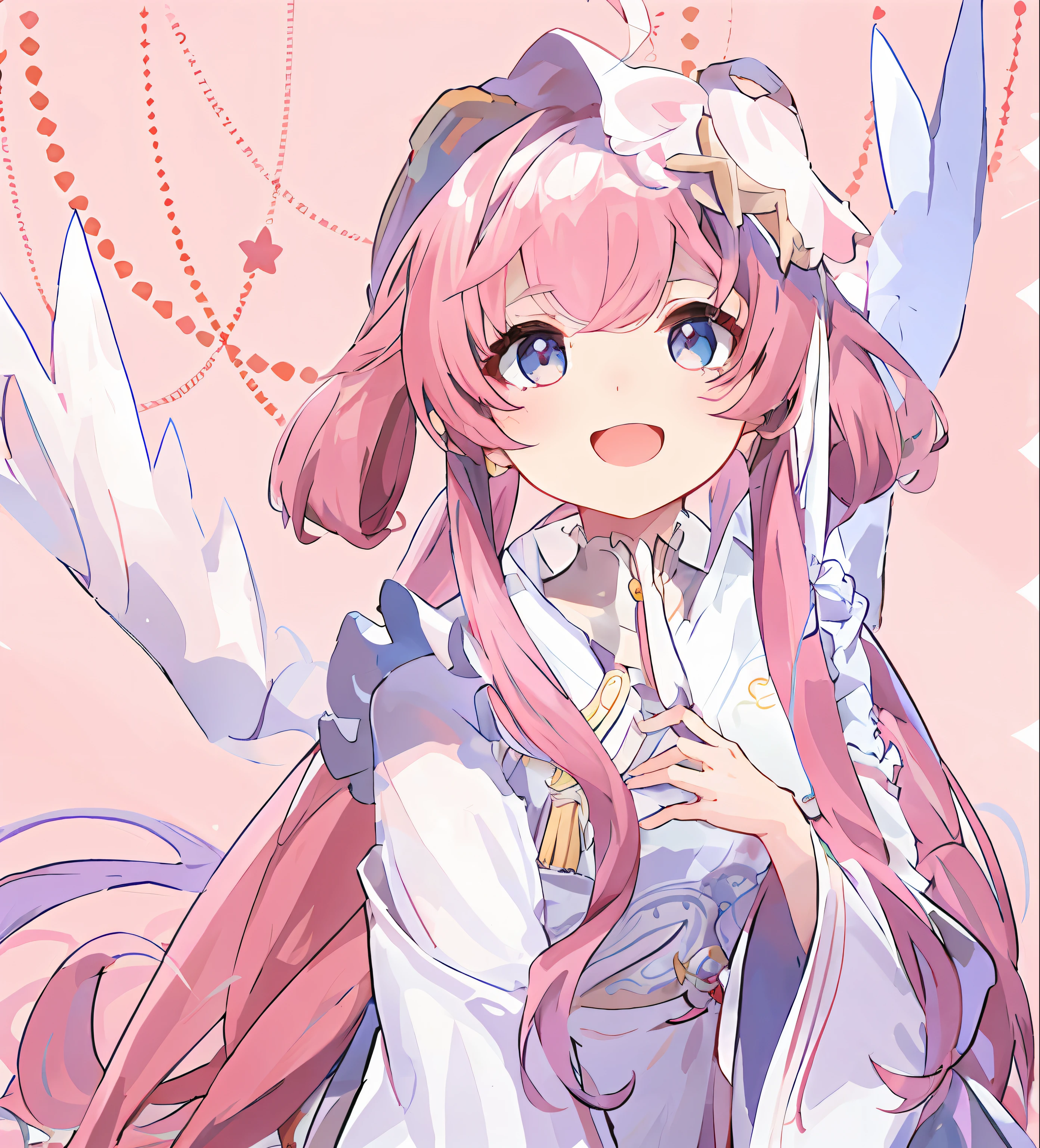 anime girl with long pink hair and a white dress, Anime goddess, portrait of magical girl, madoka kaname, Sakura Kinomoto, Marin Kitagawa fanart, ethereal anime, cute anime waifu in a nice dress, zerochan art, , (Anime girl), pretty anime girl, pink twintail hair and cyan eyes, Pisif, Anime princess