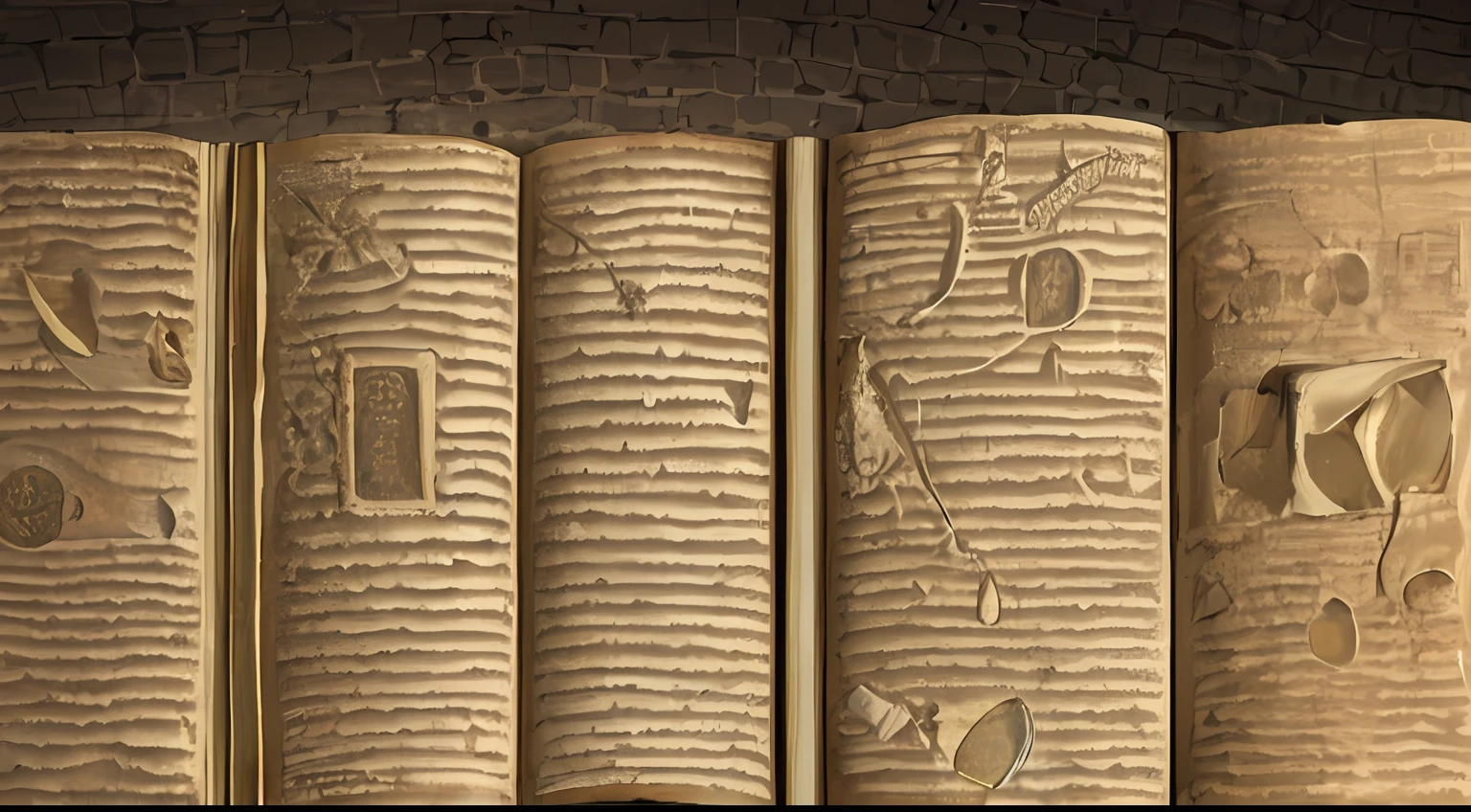 The discovery of ancient scrolls at Qumran in the 1940s. Narration: "O livro, also known as the 'First Book of Enoch',' foi descoberto entre os Manuscritos do Mar Morto em Qumran, providing a meaningful revelation to scholars."