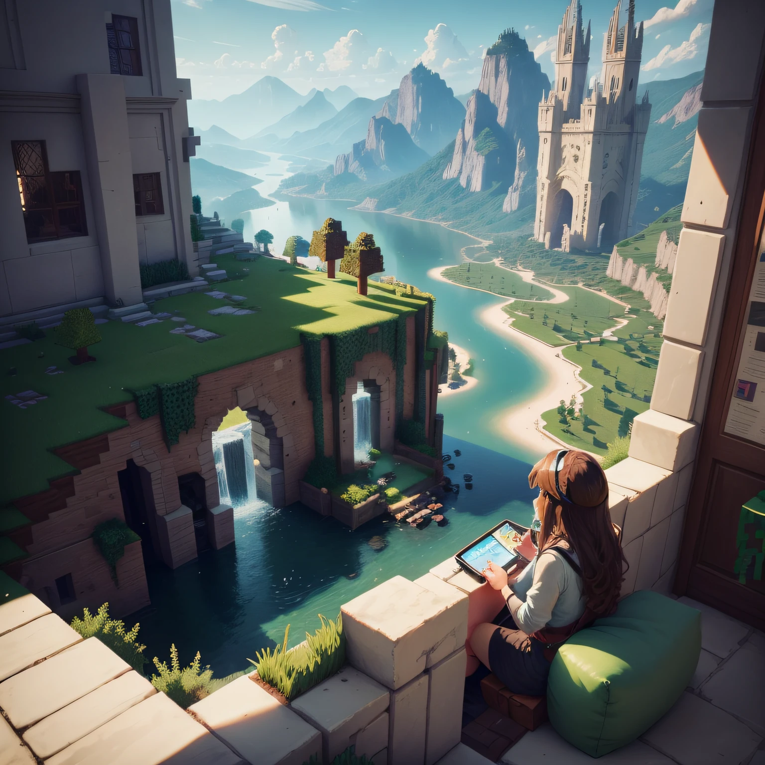Create a banner for YouTube with the following specifications: it has to be 16::9 Image title: "The Minecraft Story Universe"
description: Na imagem, We can see a picturesque and pixelated scenery, typical of the world of Minecraft, com montanhas, trees and rivers. No centro da imagem, There is a large library built in blocks of stone and wood. The library is stately and filled with books of all colors and sizes.
Ao redor da biblioteca, are iconic Minecraft characters, como Steve e Alex, cada um segurando um livro aberto e lendo atentamente. They represent the passion for learning and exploring new stories in the game universe.
in sky, acima da biblioteca, there are dialogue balloons reminiscent of Reddit's style, com as famosas setas de upvote e downvote. The dialogue balloons are connected to stories written by Minecraft players and shared on the Reddit platform. The stories range from exciting adventures to creative constructs, todas apreciadas pela comunidade.
The image captures the idea of how the community of Minecraft players come together on Reddit to share their experiences, Narratives and creations, tornando o universo de Minecraft ainda mais rico e cativante.
I hope this image inspires the union of creative elements between Minecraft, Reddit and stories, highlighting the power of imagination and collaboration within the player community. If you have any other specs or details you want to add, just tell me!