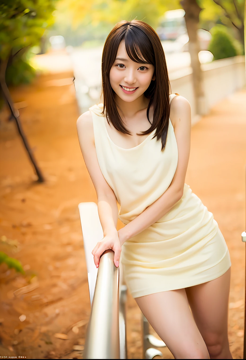 A woman in a white dress poses on a railing, Beautiful Asian girl, sophisticated gravure idol, Japanese model, Japanese goddess, young pretty gravure idol, Young sensual gravure idol, Yoshitomo Nara, Asian girl, ayami kojima amano, Young skinny gravure idol, Realistic young gravure idol, Young gravure idol