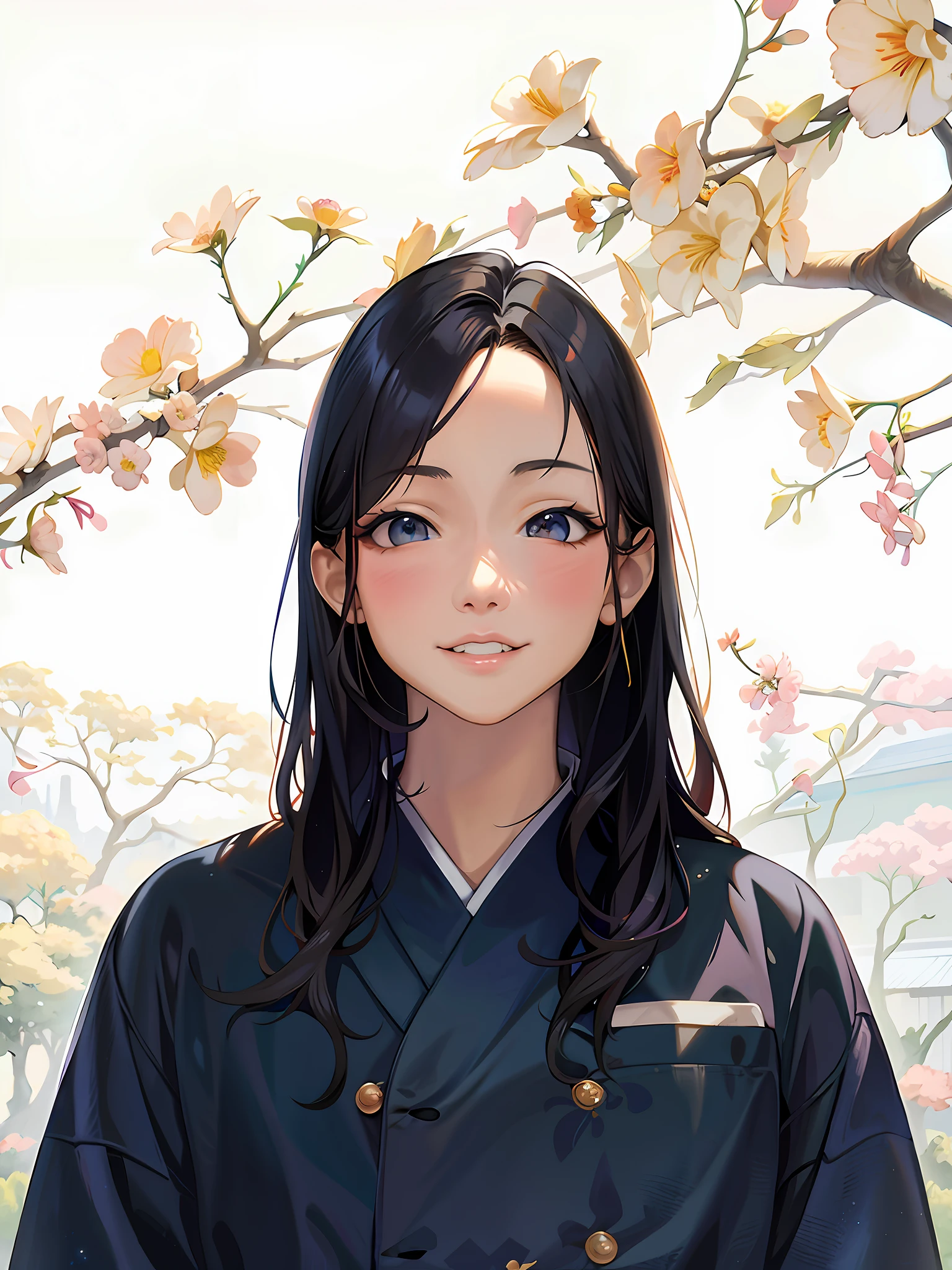 anime girl in sportswear standing a tree with flowers, beautiful anime portrait, artwork in the style of guweiz, anime style portrait, anime portrait, kawaii realistic portrait, detailed portrait of anime girl, portrait of an anime girl, anime visual of a cute girl, stunning anime face portrait, beautiful anime face, guweiz, cute anime girl portrait