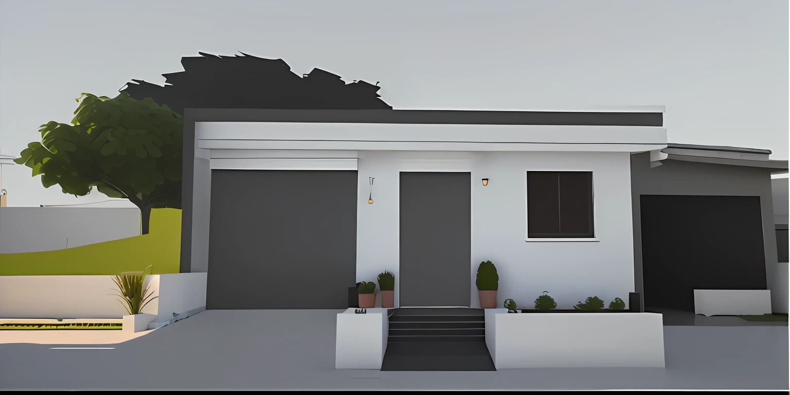 There is a small white house with a tree in the front yard, finalrender, all white render, pre-rendered, altamente renderizado!!, 3 d finalrender, 3d final render, realista estabelecendo tiro, clean render, highly photographic render, tiro largo, professional render, 3d final render, finalrender, Processado, em estilo de realismo simplificado