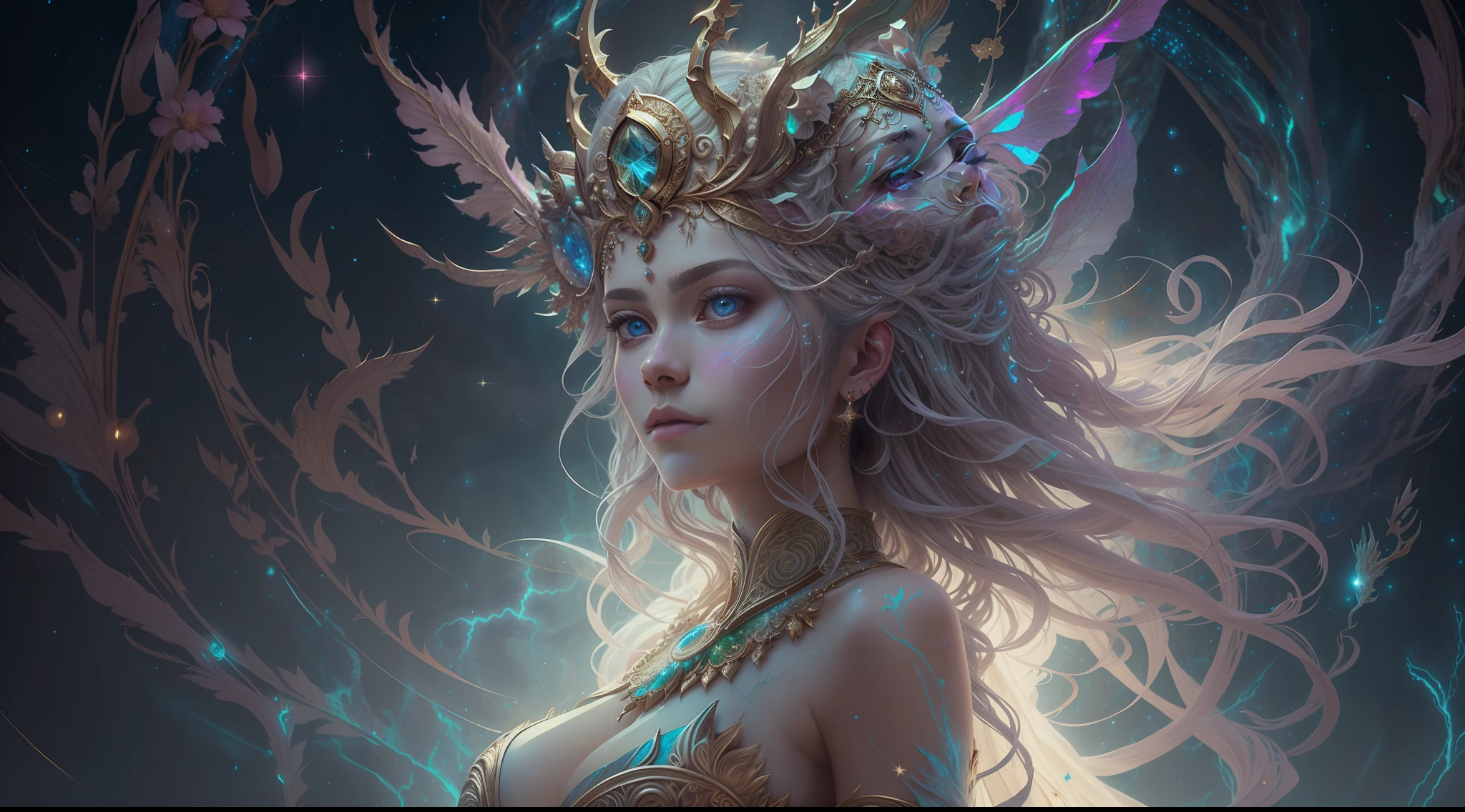 Eldritch, Harsh ancient gods in the night storm, Cloaked in a starry sky, [[Sophia Anne Caruso]], [zendaya], Translucent ivory prosthetic Eldridge horror, Erotic pose, Cinematic lighting, (By (Daniel Mernagh) (Carne Griffiths) Monika Nowak), Highly detailed, Detailed face, Soft body, Alien, A close-up of a goddess with a crown on her head, goddes, Full body like，a stunning portrait of a goddess, Fantasy art Behance, goddes, Extremely high detail, Trending ArtStation, Deviantart ArtStation CGSCOSIETY, extremely detailed goddess shot, trending on artstation 4k, 3 d goddess portrait, hindu aesthetic, Art Station Trend Eldridge, Harsh ancient gods in the night storm, Cloaked in a starry sky, [[Sophia Anne Caruso]], [zendaya], Translucent ivory prosthetic Eldridge horror, Erotic pose, Cinematic lighting, (By (Daniel Mernagh) (Carne Griffiths) Monika Nowak), Highly detailed, Detailed face, Soft body, Alien, A close-up of a goddess with a crown on her head, goddes, Full body like，a stunning portrait of a goddess, Fantasy art Behance, goddes, Extremely high detail, Trending ArtStation, Deviantart ArtStation CGSCOSIETY, extremely detailed goddess shot, trending on artstation 4k, 3 d goddess portrait, hindu aesthetic, Trend at Artstation