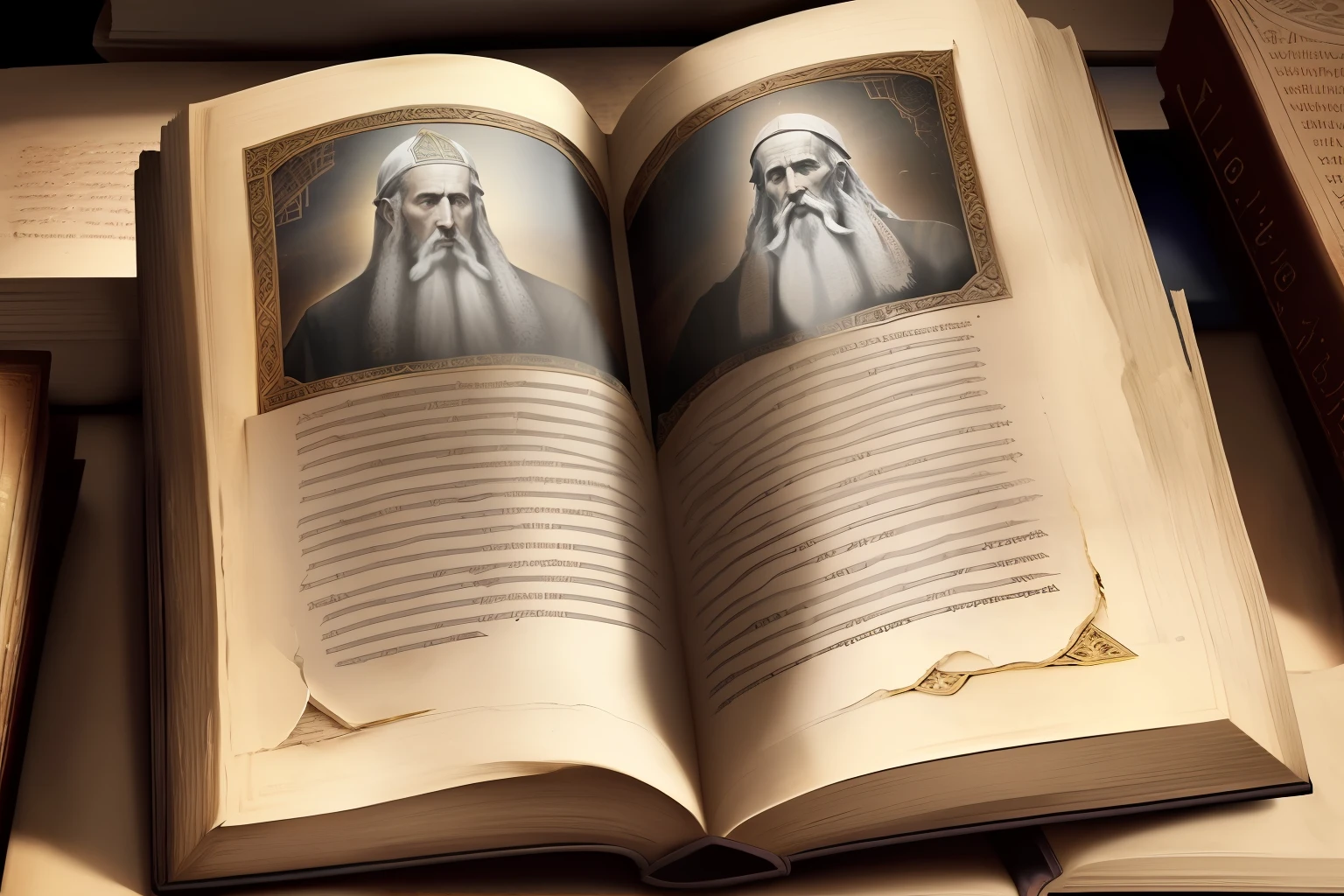 The Book of Enoch displayed in a library or ancient archive. Narration: "It provides a valuable glimpse into the beliefs and perspectives of ancient Jewish communities, captivating scholars and enthusiasts alike."