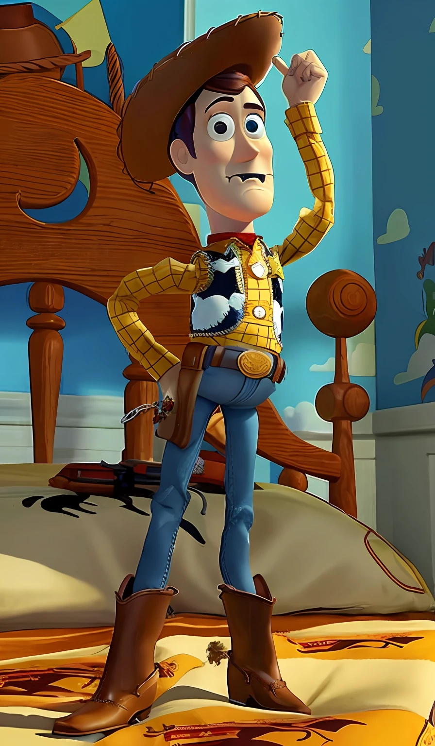 Toy Story Woody o cowboy em um quarto com uma vaca, Toy Story, Woody de Toy Story, of Toy History, Ainda de um filme da Pixar de 2001, Toy History style, Representado como um personagem da Pixar, personagem pixar, desenho animado pixar, Personagem ideal da Pixar, por Pixar, Joe Biden em Toy Story, Disney pixar |, pixar animation,hiper detalhado