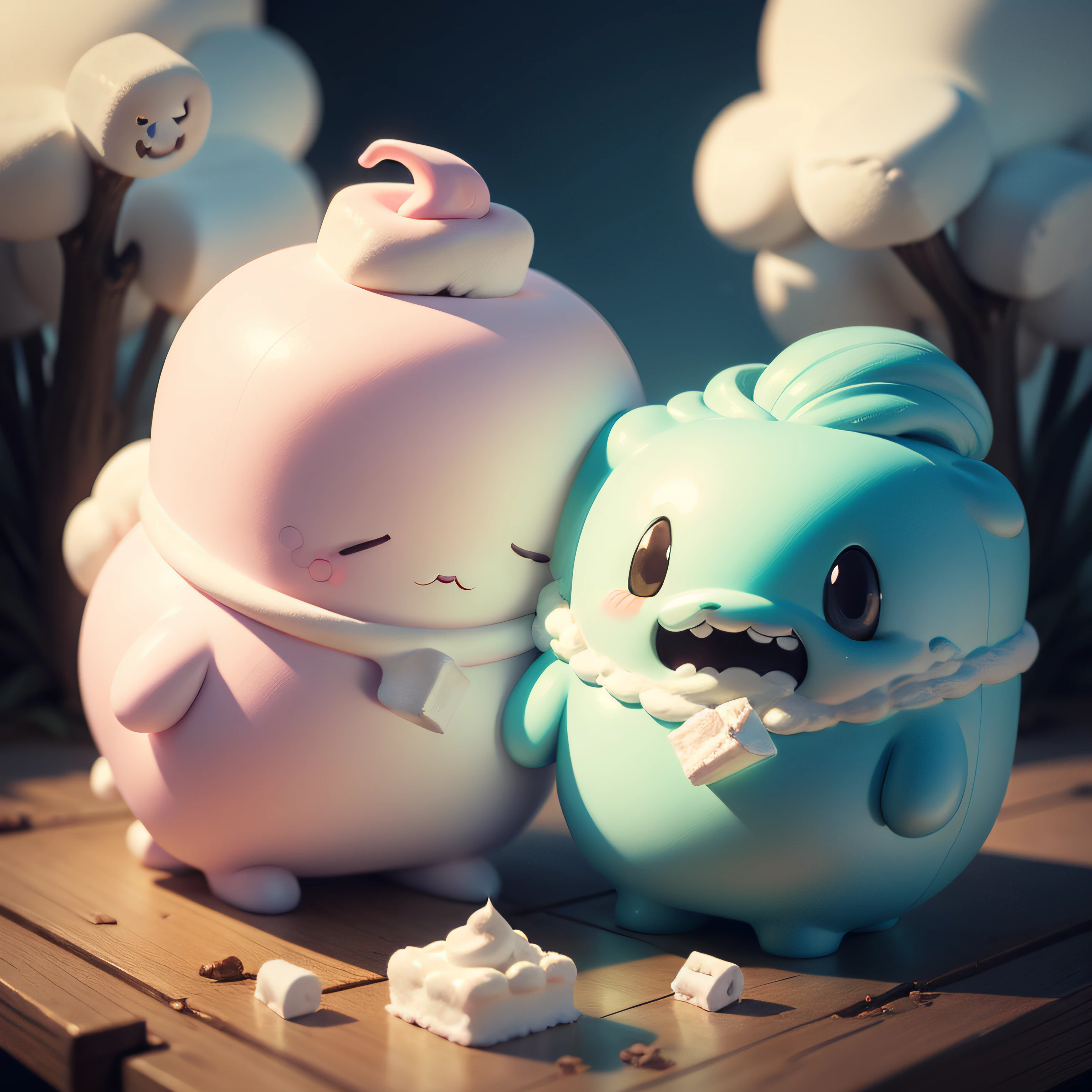 happy marshmallows, in style of adventure time, intricate detail, concept art