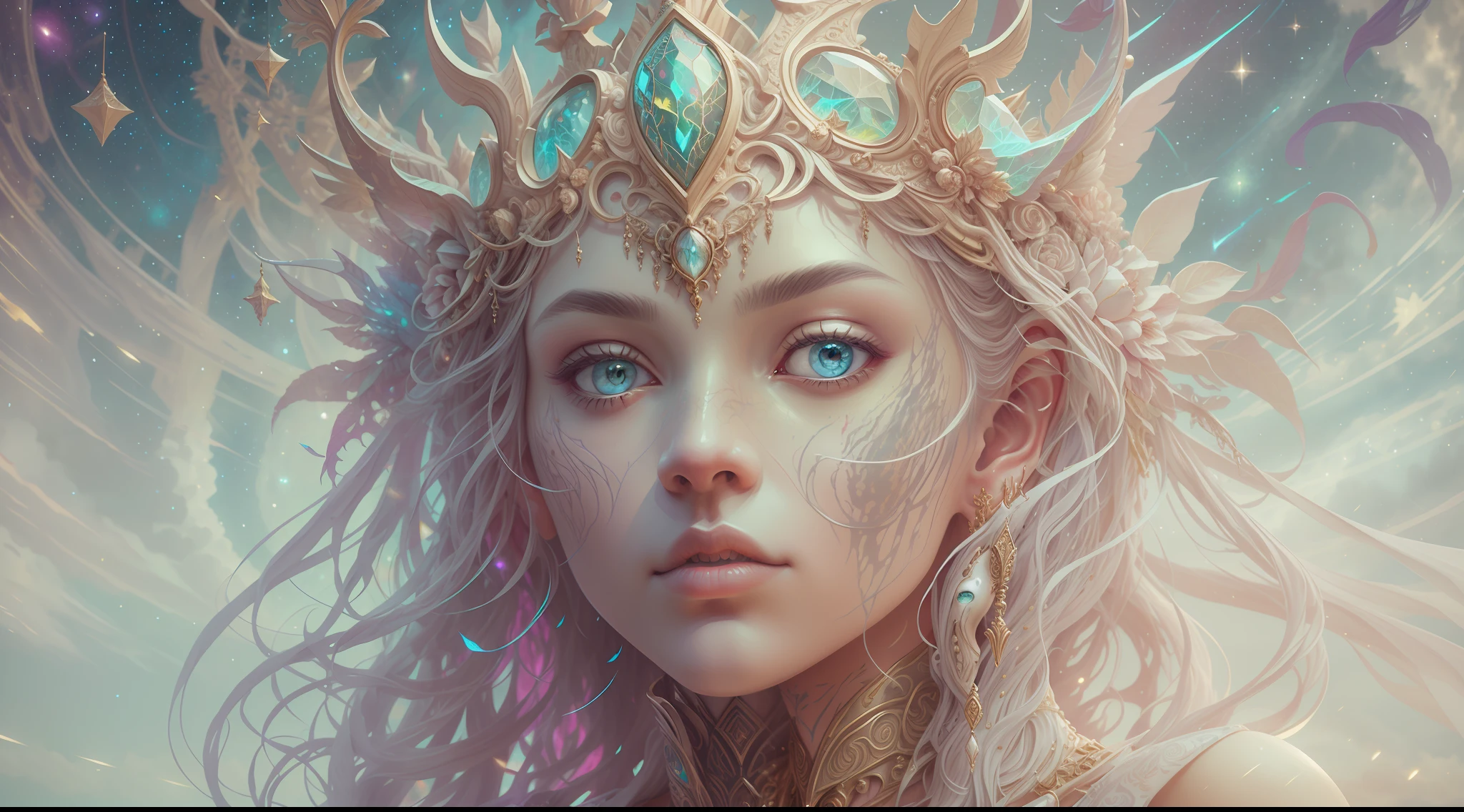 Eldritch, Harsh ancient gods in the night storm, Cloaked in a starry sky, [[Sophia Anne Caruso]], [zendaya], Translucent ivory prosthetic Eldridge horror, Erotic pose, Cinematic lighting, (By (Daniel Mernagh) (Carne Griffiths) Monika Nowak), Highly detailed, Detailed face, Soft body, Alien, Close-up of a goddess with a crown on her head, goddes, Full body like，a stunning portrait of a goddess, Fantasy art Behance, goddes, Extremely high detail, Trending ArtStation, Deviantart ArtStation CGSCOSIETY, extremely detailed goddess shot, trending on artstation 4k, 3 d goddess portrait, hindu aesthetic, Art Station Trend Eldridge, Harsh ancient gods in the night storm, Cloaked in a starry sky, [[Sophia Anne Caruso]], [zendaya], Translucent ivory prosthetic Eldridge horror, Erotic pose, Cinematic lighting, (By (Daniel Mernagh) (Carne Griffiths) Monika Nowak), Highly detailed, Detailed face, Soft body, Alien, Close-up of a goddess with a crown on her head, goddes, Full body like，a stunning portrait of a goddess, Fantasy art Behance, goddes, Extremely high detail, Trending ArtStation, Deviantart ArtStation CGSCOSIETY, extremely detailed goddess shot, trending on artstation 4k, 3 d goddess portrait, hindu aesthetic, Trend at Artstation