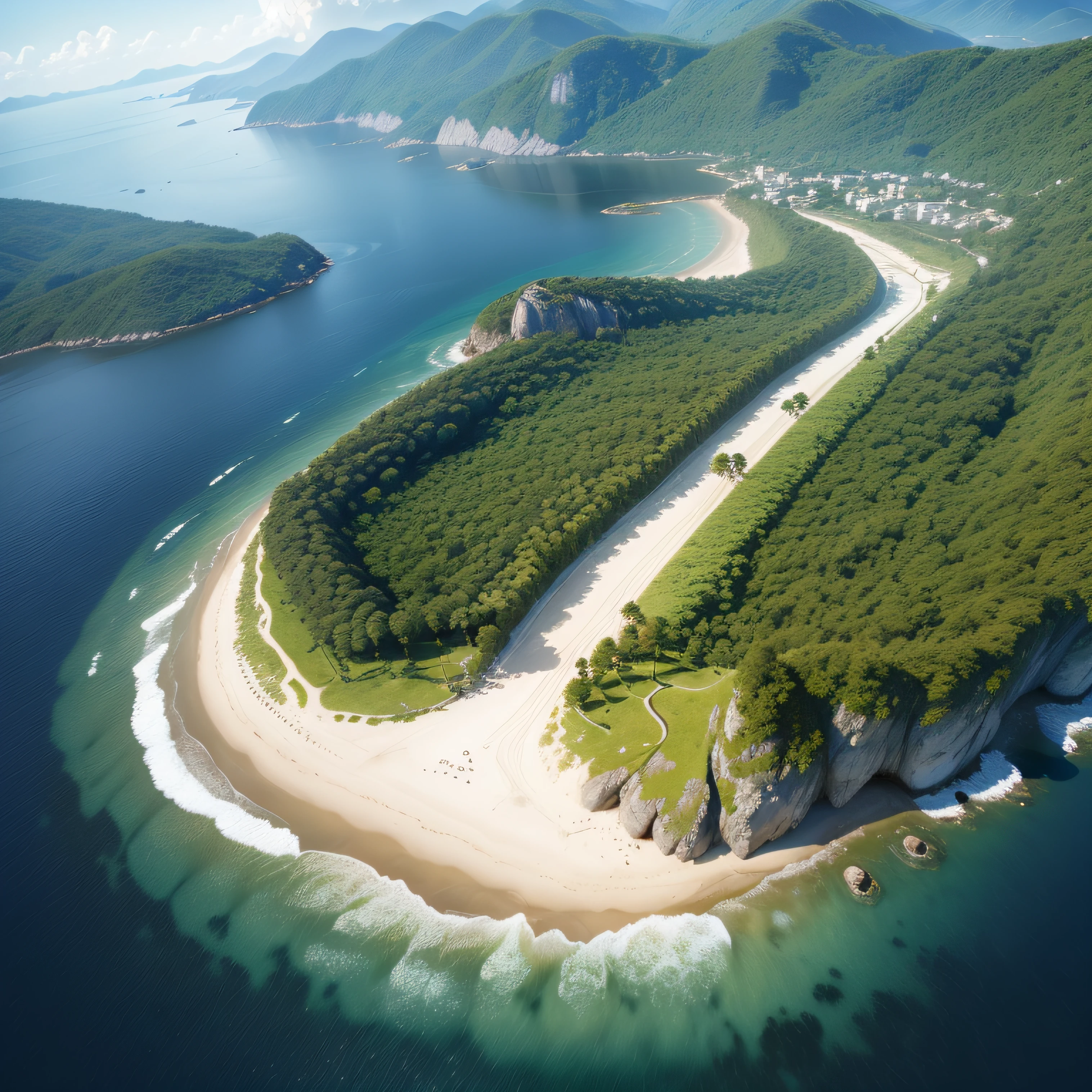 ((lifelike lighting, Melhor qualidade, 8K, Obra-prima: 1.3)), selva, Aerial view of island