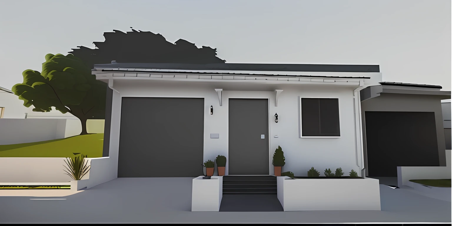 There is a small white house with a tree in the front yard, 3 d finalrender, 3d final render, renderizar 3 d, vue 3d render, altamente renderizado!!, finalrender, all white render, high detail render, 3d final render, pre-rendered, finalrender, 3/4 view realistic, fully detailed render, semi-realistic rendering
