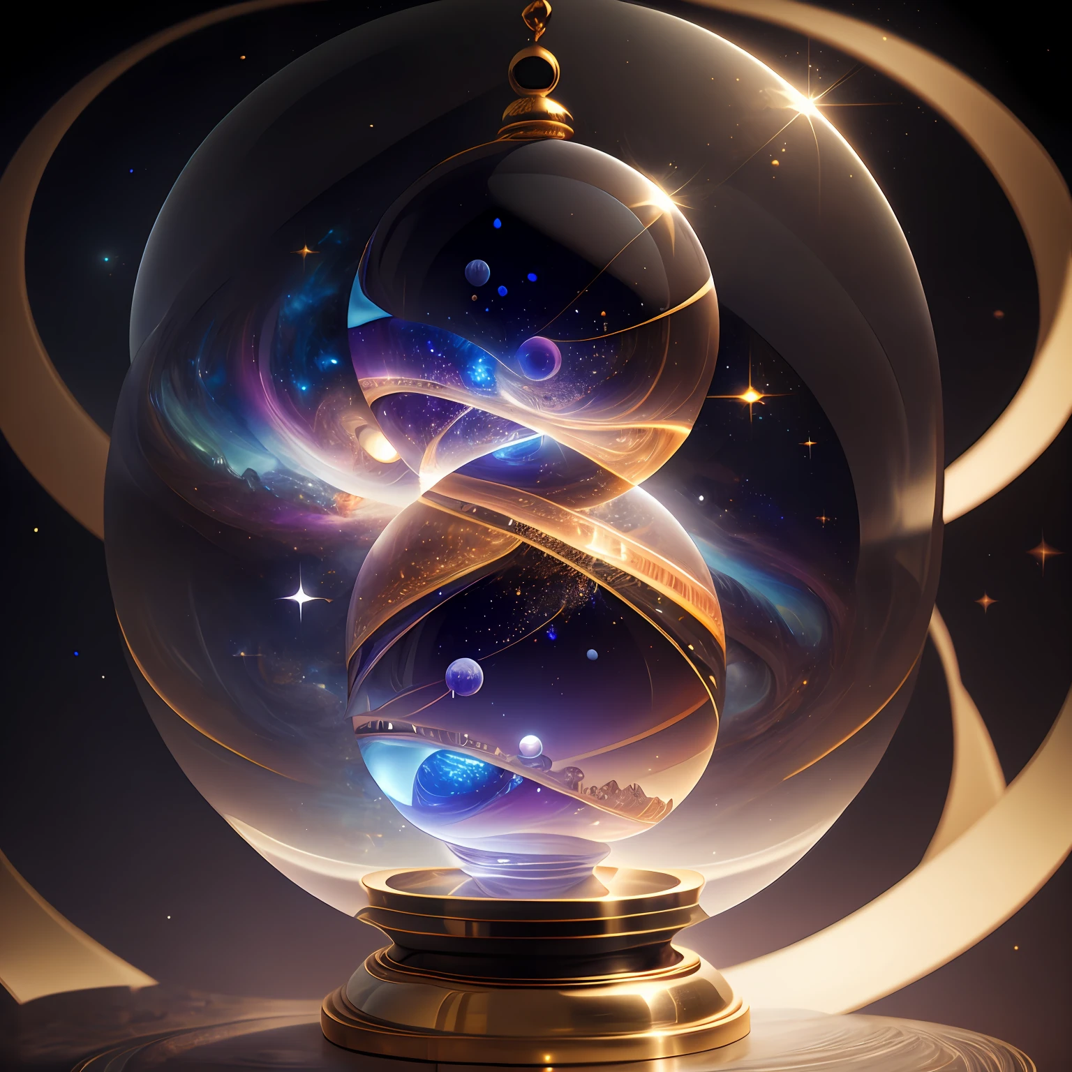 There is a glass ball with a spiral design inside it, O Orbe do Tempo, nubela cintilante e espiral, Directed by: Adam Marczyński, Surrealismo 8K, 8k octae renderizar foto, bola de cristal, O Orbe dos Sonhos, Imagens DMT. octan render, esferas de energia, 3 d render bipe, O Orbe da Eternidade