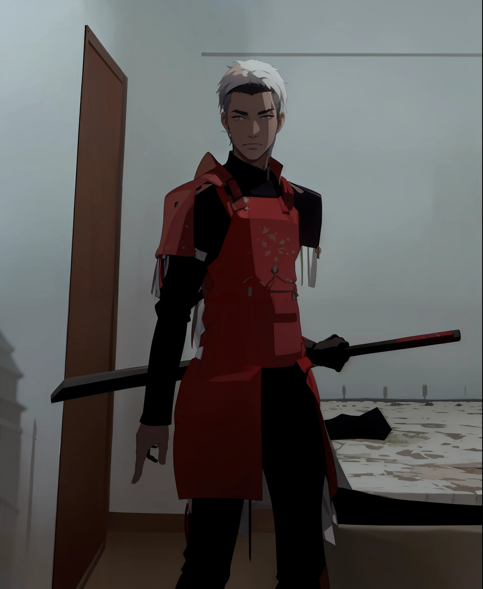 homen , Samurai , cabelo preto com pontas branca,Japanese castle