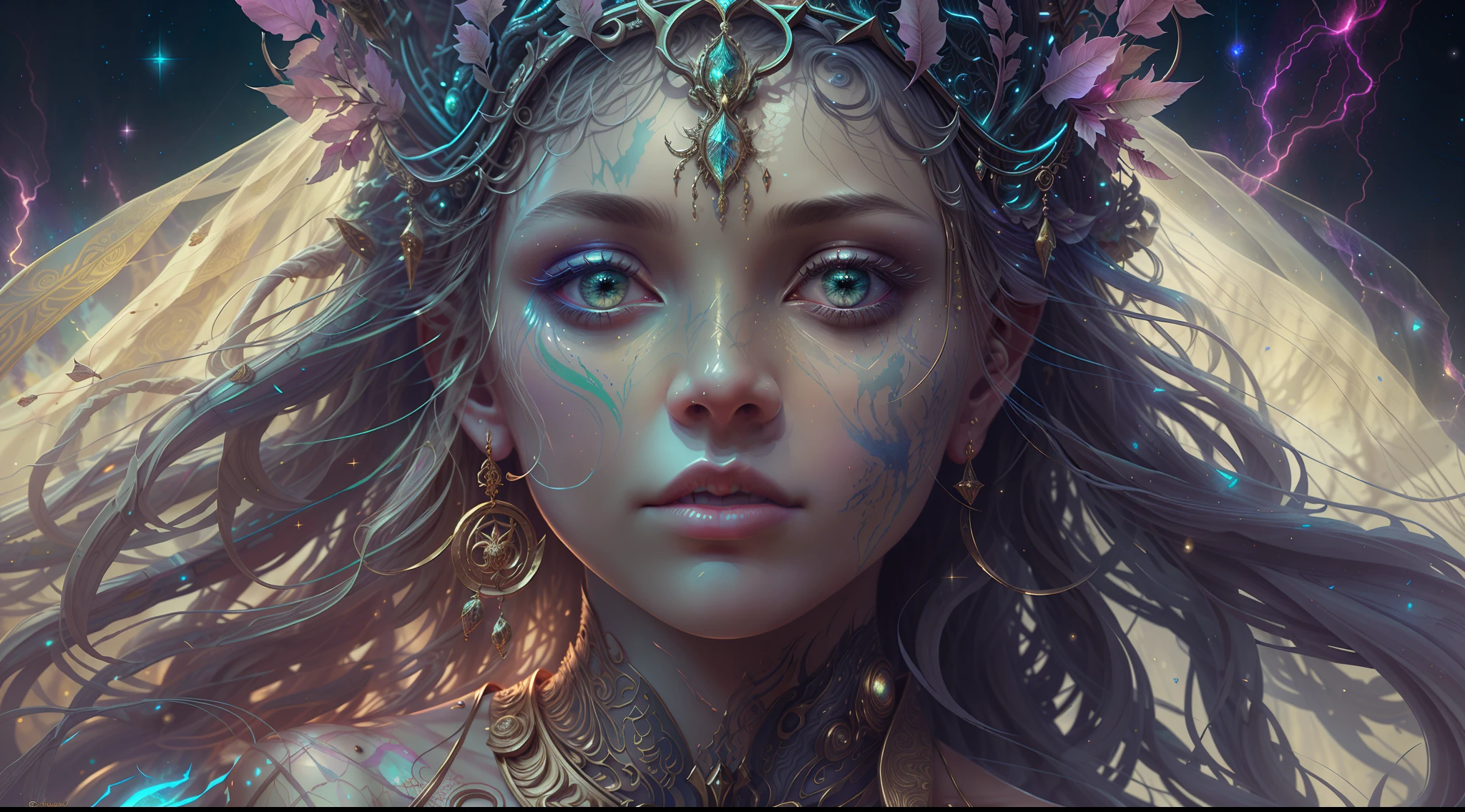 Eldritch, Harsh ancient gods in the night storm, Cloaked in a starry sky, [[Sophia Anne Caruso]], [zendaya], Translucent ivory prosthetic Eldridge horror, Erotic pose, Cinematic lighting, (By (Daniel Mernagh) (Carne Griffiths) Monika Nowak), Highly detailed, Detailed face, Soft body, Alien, Close-up of a goddess with a crown on her head, goddes, Full body like，a stunning portrait of a goddess, Fantasy art Behance, goddes, Extremely high detail, Trending ArtStation, Deviantart ArtStation CGSCOSIETY, extremely detailed goddess shot, trending on artstation 4k, 3 d goddess portrait, hindu aesthetic, Art Station Trend Eldridge, Harsh ancient gods in the night storm, Cloaked in a starry sky, [[Sophia Anne Caruso]], [zendaya], Translucent ivory prosthetic Eldridge horror, Erotic pose, Cinematic lighting, (By (Daniel Mernagh) (Carne Griffiths) Monika Nowak), Highly detailed, Detailed face, Soft body, Alien, Close-up of a goddess with a crown on her head, goddes, Full body like，a stunning portrait of a goddess, Fantasy art Behance, goddes, Extremely high detail, Trending ArtStation, Deviantart ArtStation CGSCOSIETY, extremely detailed goddess shot, trending on artstation 4k, 3 d goddess portrait, hindu aesthetic, Trend at Artstation