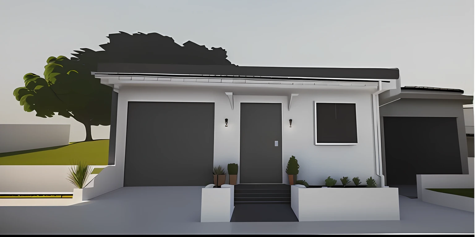 There is a small white house with a tree in the front yard, all white render, em estilo de realismo simplificado, 3d final render, 3 d finalrender, pre-rendered, semi-realistic rendering, fully detailed render, renderizar 3 d, vue 3d render, 3d final render, realista estabelecendo tiro, altamente renderizado!!, finalrender