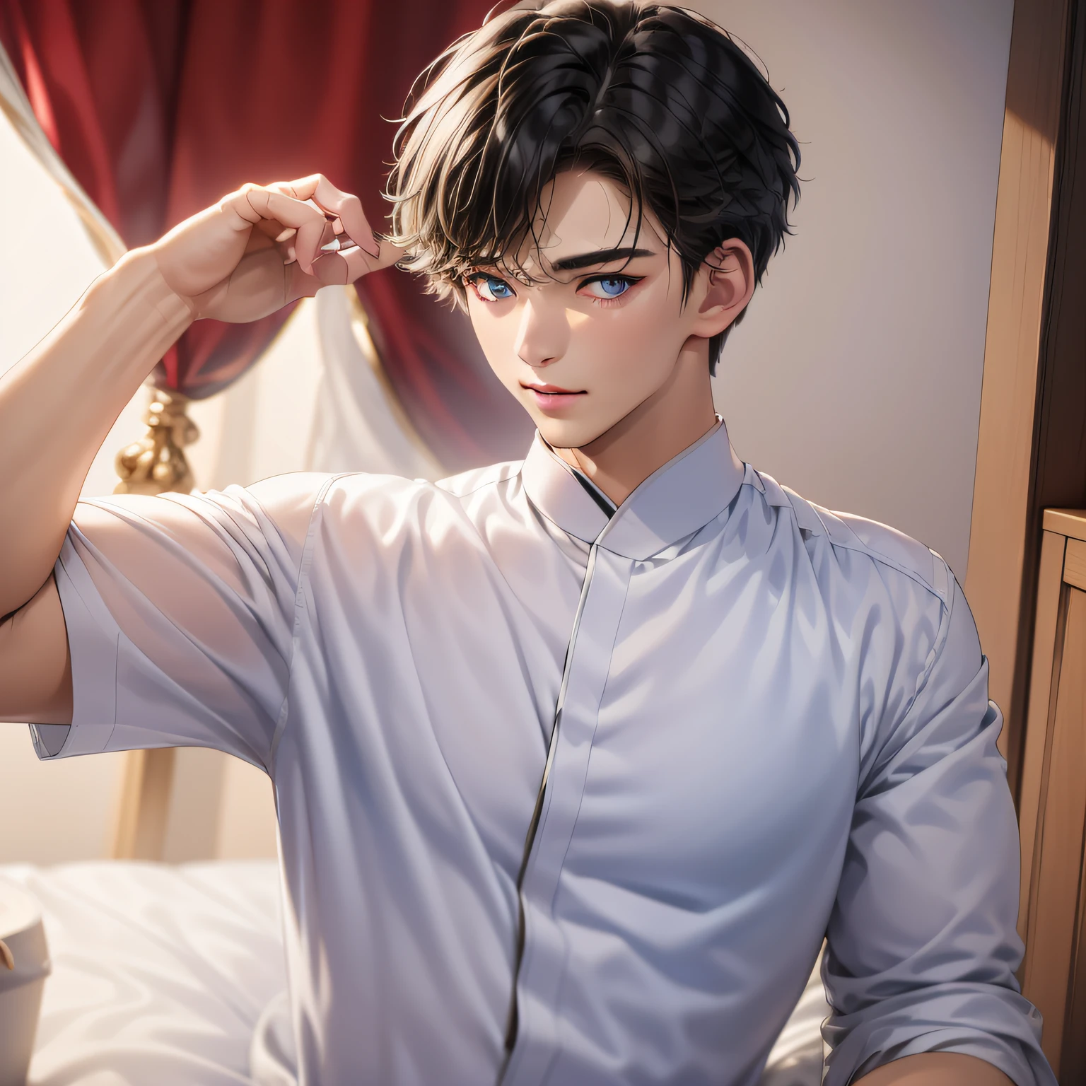 (in 8K、top-quality、​masterpiece:1.2)、1 boy、short-haired、Hair short、Brown-skinned、