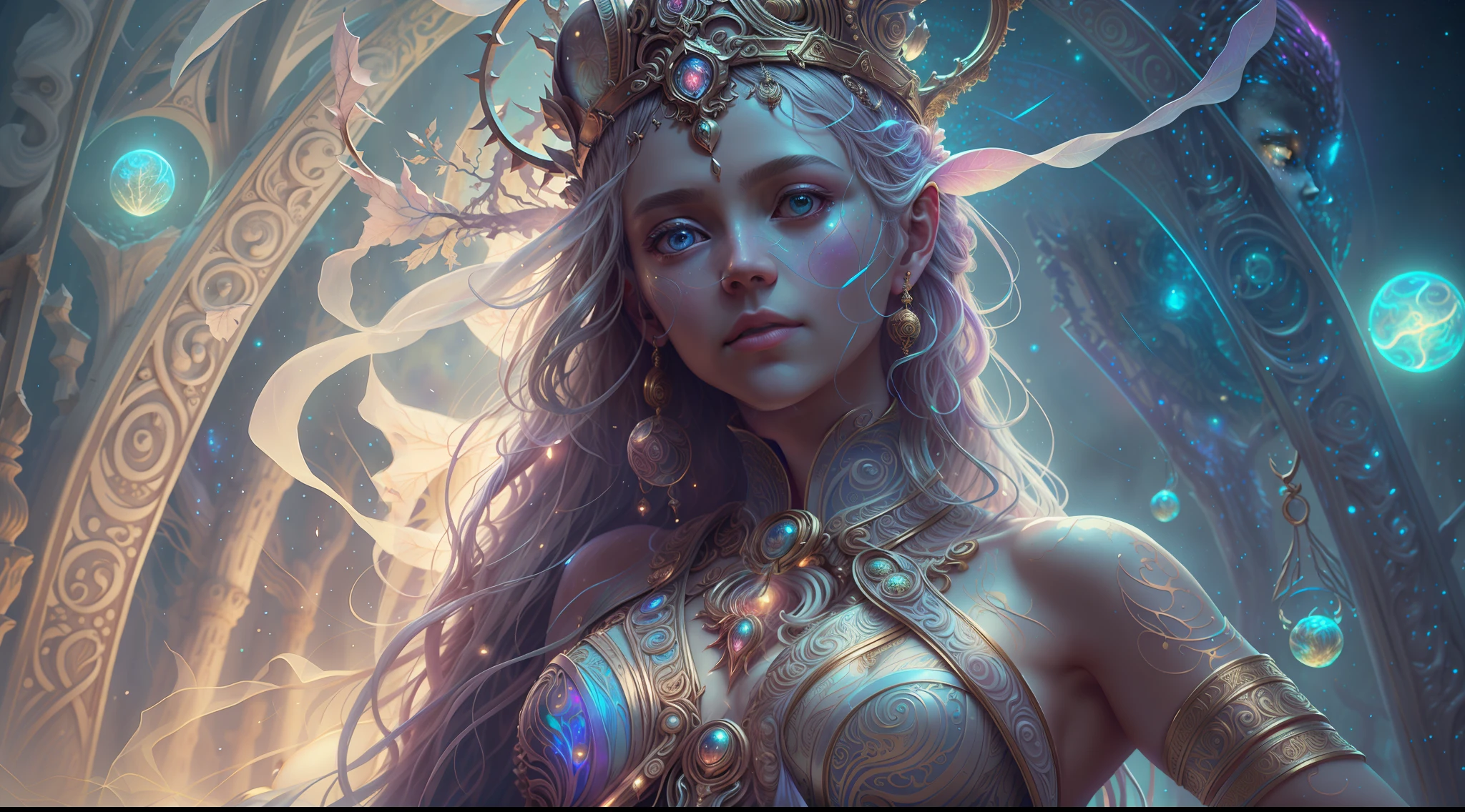 Eldritch, Harsh ancient gods in the night storm, Cloaked in a starry sky, [[Sophia Anne Caruso]], [zendaya], Translucent ivory prosthetic Eldridge horror, Erotic pose, Cinematic lighting, (By (Daniel Mernagh) (Carne Griffiths) Monika Nowak), Highly detailed, Detailed face, Soft body, Alien, Close-up of a goddess with a crown on her head, goddes, Full body like，a stunning portrait of a goddess, Fantasy art Behance, goddes, Extremely high detail, Trending ArtStation, Deviantart ArtStation CGSCOSIETY, extremely detailed goddess shot, trending on artstation 4k, 3 d goddess portrait, hindu aesthetic, Art Station Trend Eldridge, Harsh ancient gods in the night storm, Cloaked in a starry sky, [[Sophia Anne Caruso]], [zendaya], Translucent ivory prosthetic Eldridge horror, Erotic pose, Cinematic lighting, (By (Daniel Mernagh) (Carne Griffiths) Monika Nowak), Highly detailed, Detailed face, Soft body, Alien, Close-up of a goddess with a crown on her head, goddes, Full body like，a stunning portrait of a goddess, Fantasy art Behance, goddes, Extremely high detail, Trending ArtStation, Deviantart ArtStation CGSCOSIETY, extremely detailed goddess shot, trending on artstation 4k, 3 d goddess portrait, hindu aesthetic, Trend at Artstation