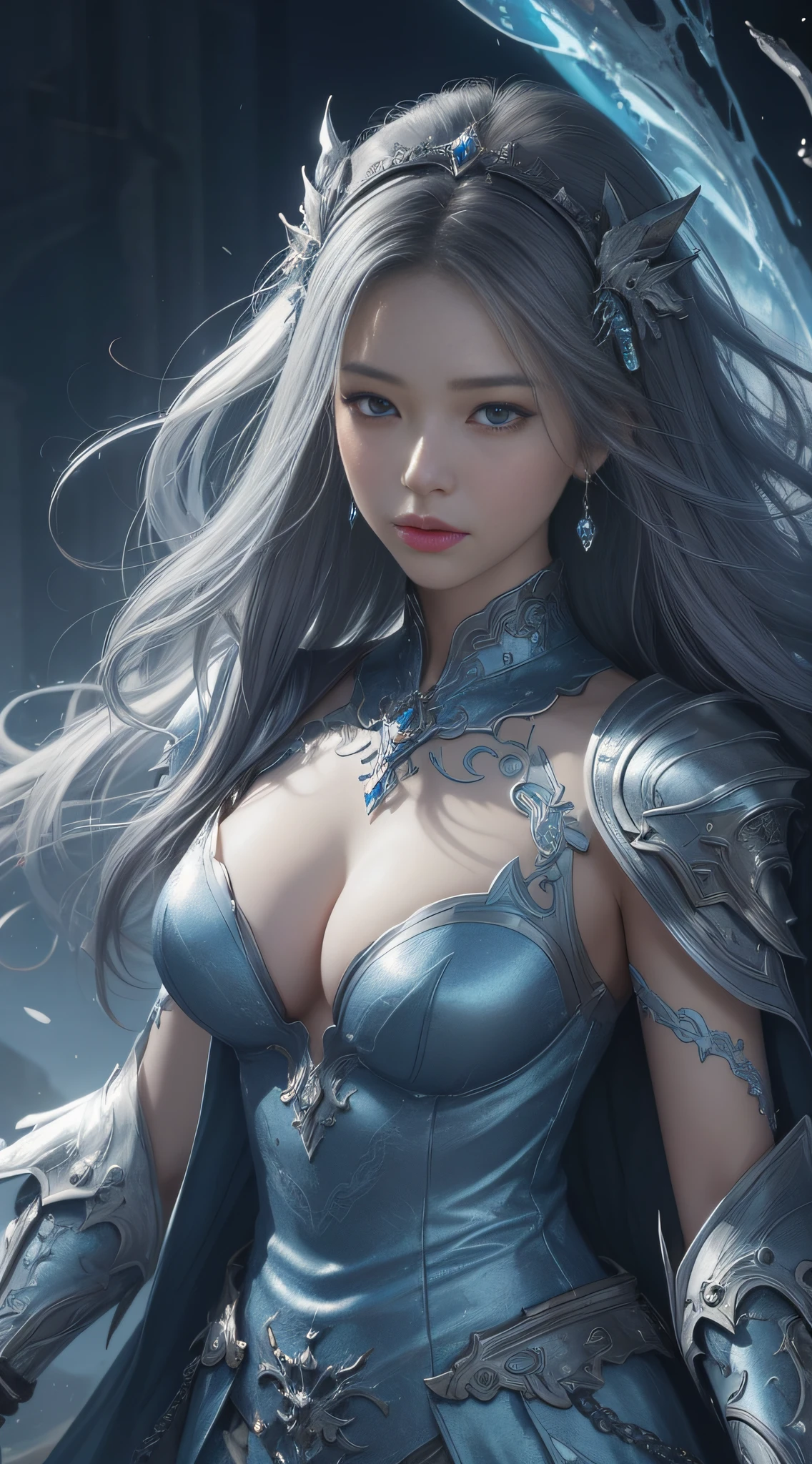 a close up of a woman in a silver and blue dress, chengwei pan on artstation, by Yang J, detailed fantasy art, stunning character art, fanart best artstation, epic exquisite character art, beautiful armor, extremely detailed artgerm, detailed digital anime art, artgerm on artstation pixiv, armor girl