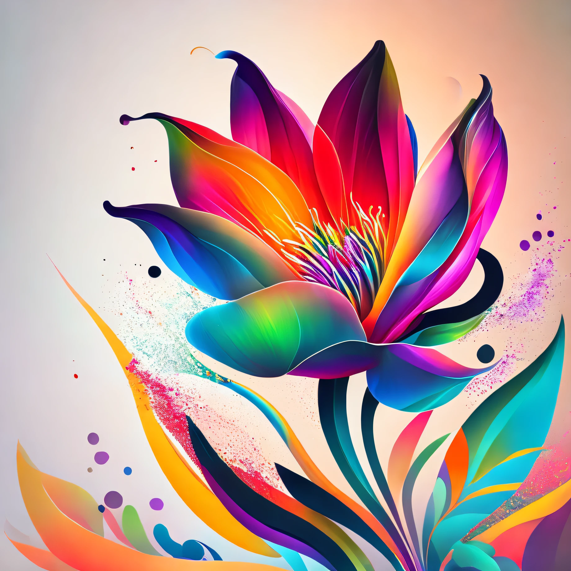 abstract rainbow lily flower, wallpaper, flat design style, splash water, colorful, intricate, full image.