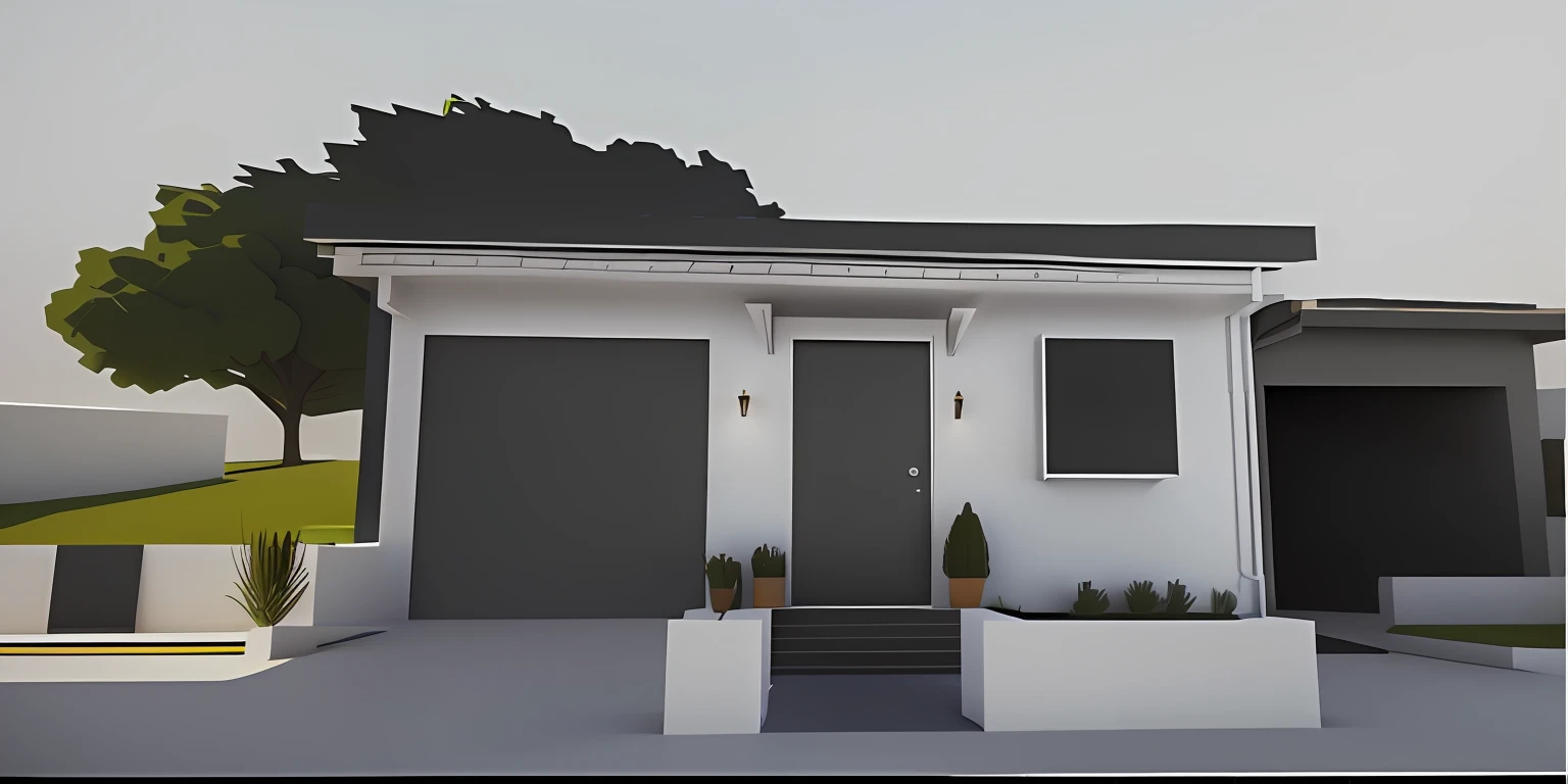 There is a small white house with a tree in the front yard, 3 d finalrender, 3d final render, finalrender, realista estabelecendo tiro, all white render, 3d final render, em estilo de realismo simplificado, vue 3d render, finalrender, pre-rendered, renderizar 3 d, semi-realistic rendering, professional render, high-quality render