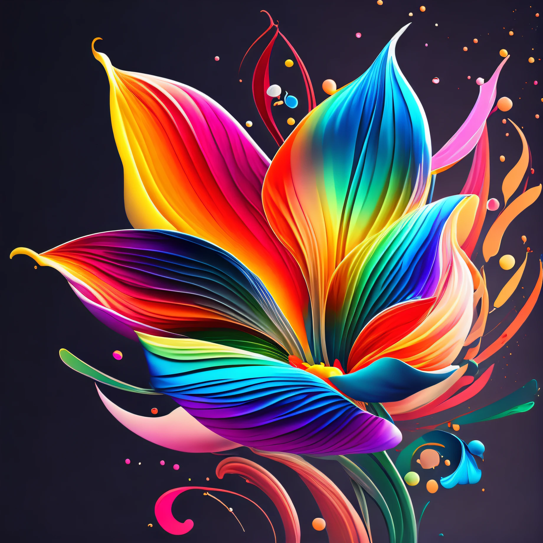 abstract rainbow lily flower, wallpaper, flat design style, splash water, colorful, intricate, full image.