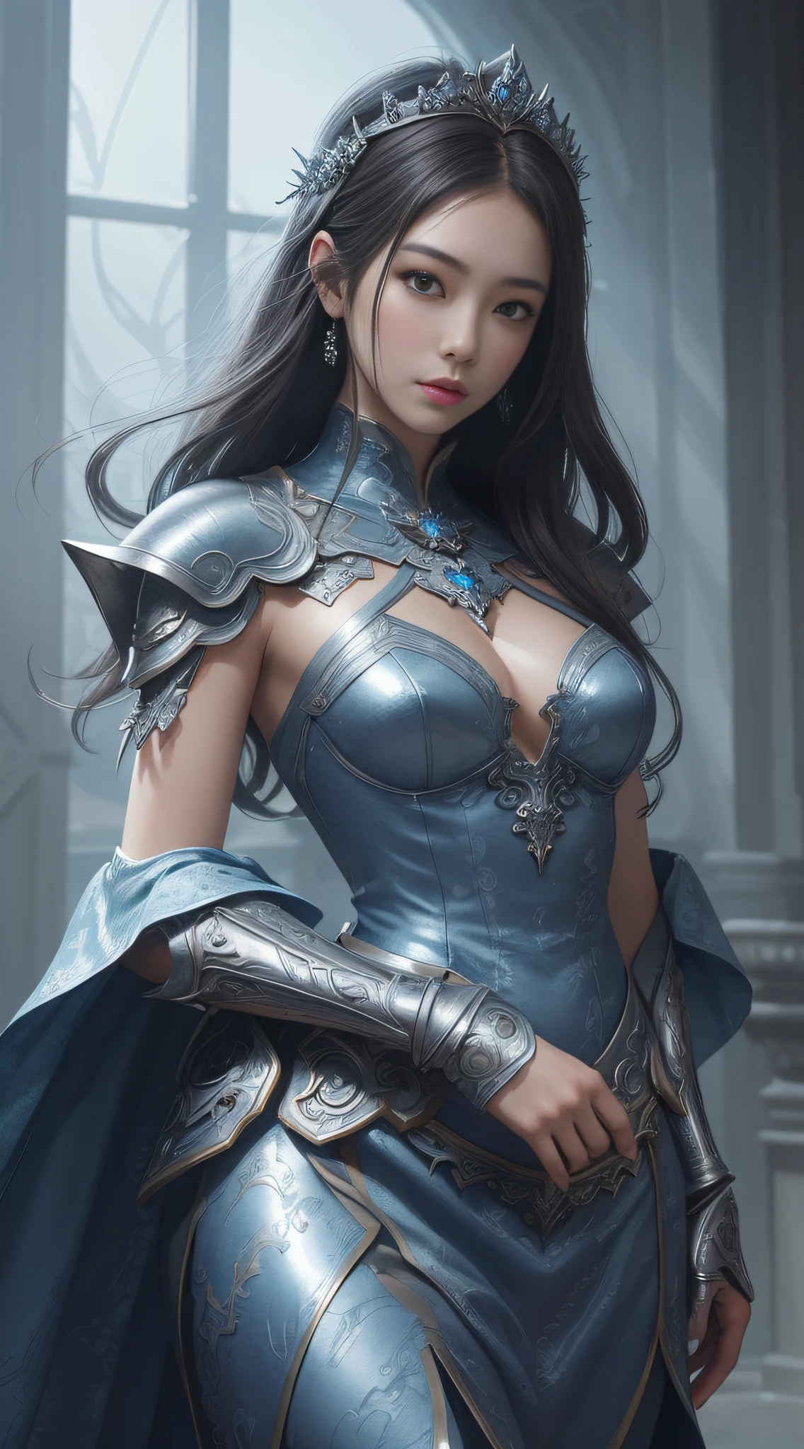 a close up of a woman in a silver and blue dress, chengwei pan on artstation, by Yang J, detailed fantasy art, stunning character art, fanart best artstation, epic exquisite character art, beautiful armor, extremely detailed artgerm, detailed digital anime art, artgerm on artstation pixiv, armor girl