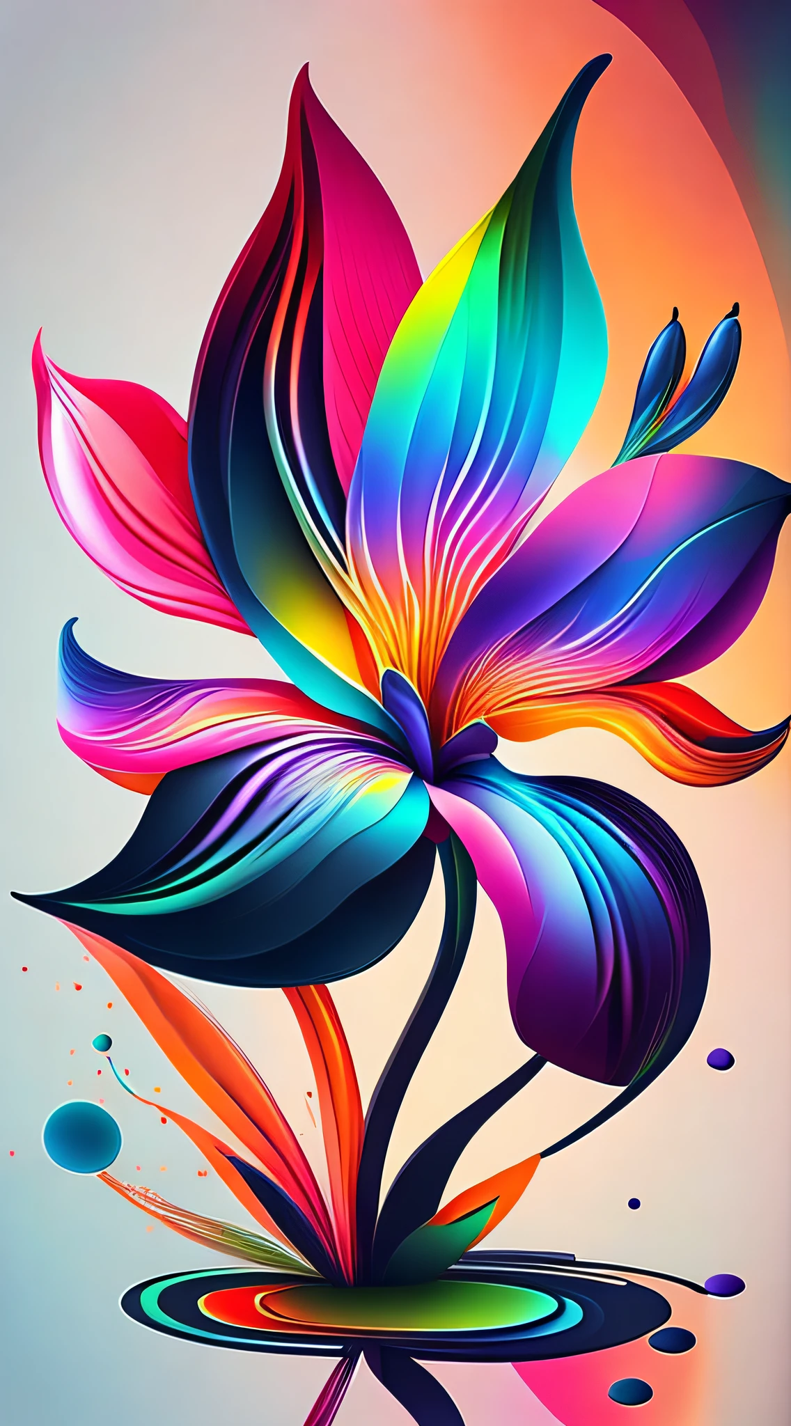 abstract rainbow lily flower, wallpaper, flat design style, splash water, colorful, intricate