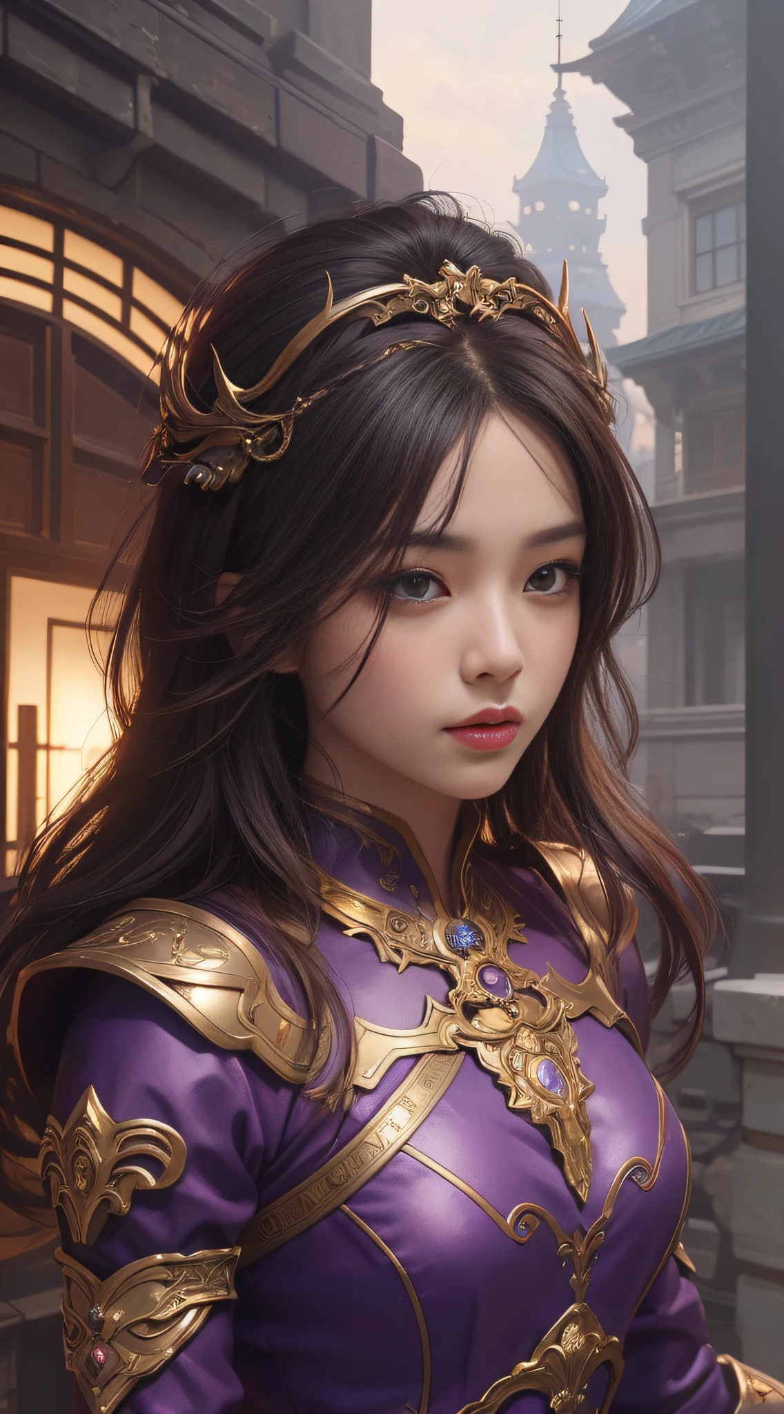 a close up of a woman in a copper and purple dress, chengwei pan on artstation, by Yang J, detailed fantasy art, stunning character art, fanart best artstation, epic exquisite character art, beautiful armor, extremely detailed artgerm, detailed digital anime art, artgerm on artstation pixiv, armor girl
