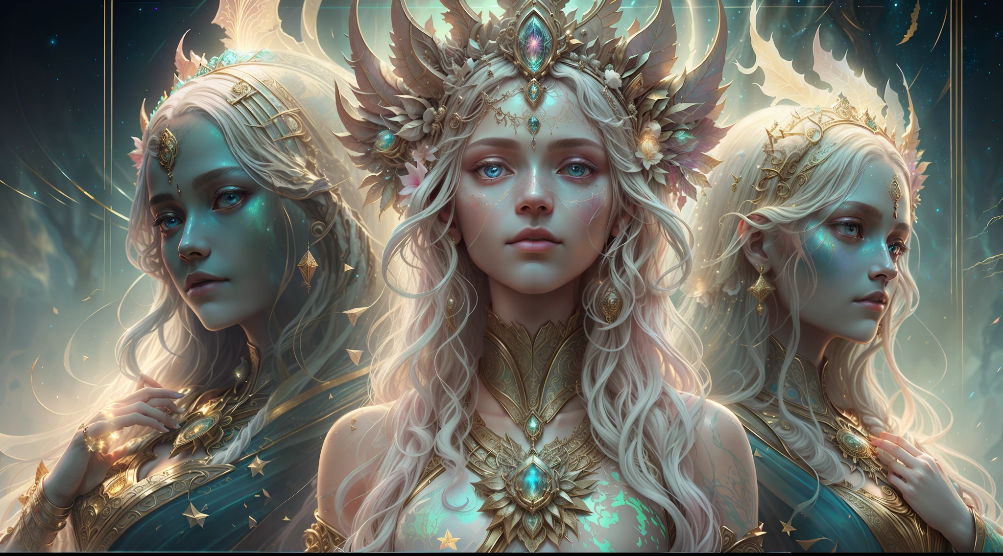 Eldritch, Harsh ancient gods in the night storm, Cloaked in a starry sky, [[Sophia Anne Caruso]], [zendaya], Translucent ivory prosthetic Eldridge horror, Erotic pose, Cinematic lighting, (By (Daniel Mernagh) (Carne Griffiths) Monika Nowak), Highly detailed, Detailed face, Soft body, Alien, Close-up of a goddess with a crown on her head, goddes, Full body like，a stunning portrait of a goddess, Fantasy art Behance, goddes, Extremely high detail, Trending ArtStation, Deviantart ArtStation CGSCOSIETY, extremely detailed goddess shot, trending on artstation 4k, 3 d goddess portrait, hindu aesthetic, Art Station Trend Eldridge, Harsh ancient gods in the night storm, Cloaked in a starry sky, [[Sophia Anne Caruso]], [zendaya], Translucent ivory prosthetic Eldridge horror, Erotic pose, Cinematic lighting, (By (Daniel Mernagh) (Carne Griffiths) Monika Nowak), Highly detailed, Detailed face, Soft body, Alien, Close-up of a goddess with a crown on her head, goddes, Full body like，a stunning portrait of a goddess, Fantasy art Behance, goddes, Extremely high detail, Trending ArtStation, Deviantart ArtStation CGSCOSIETY, extremely detailed goddess shot, trending on artstation 4k, 3 d goddess portrait, hindu aesthetic, Trend at Artstation