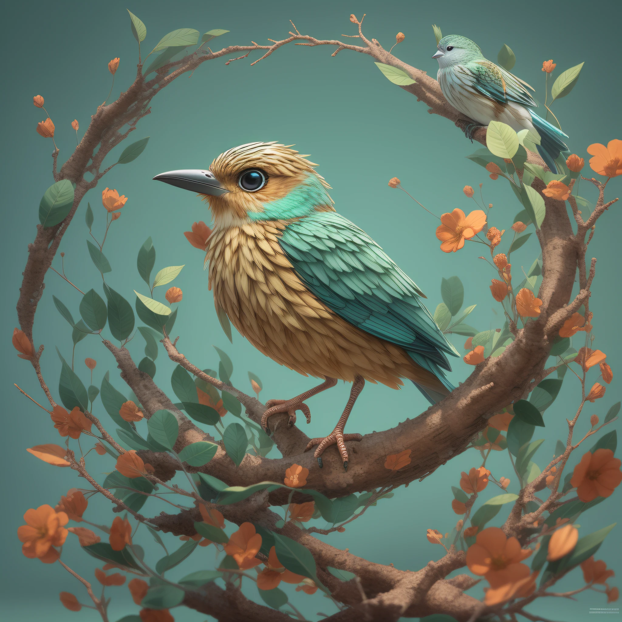 a bird that is sitting on a branch in a circle, trend on behance 3d art, trend on behance 3d art, intricate 3 d illustration, high detailed illustration, arte digital altamente detalhada, Arte 3D digital detalhada, 3 d illustration, 3 d illustration, arte lowpoly cor super detalhada, Highly detailed illustration, arte digital altamente detalhada