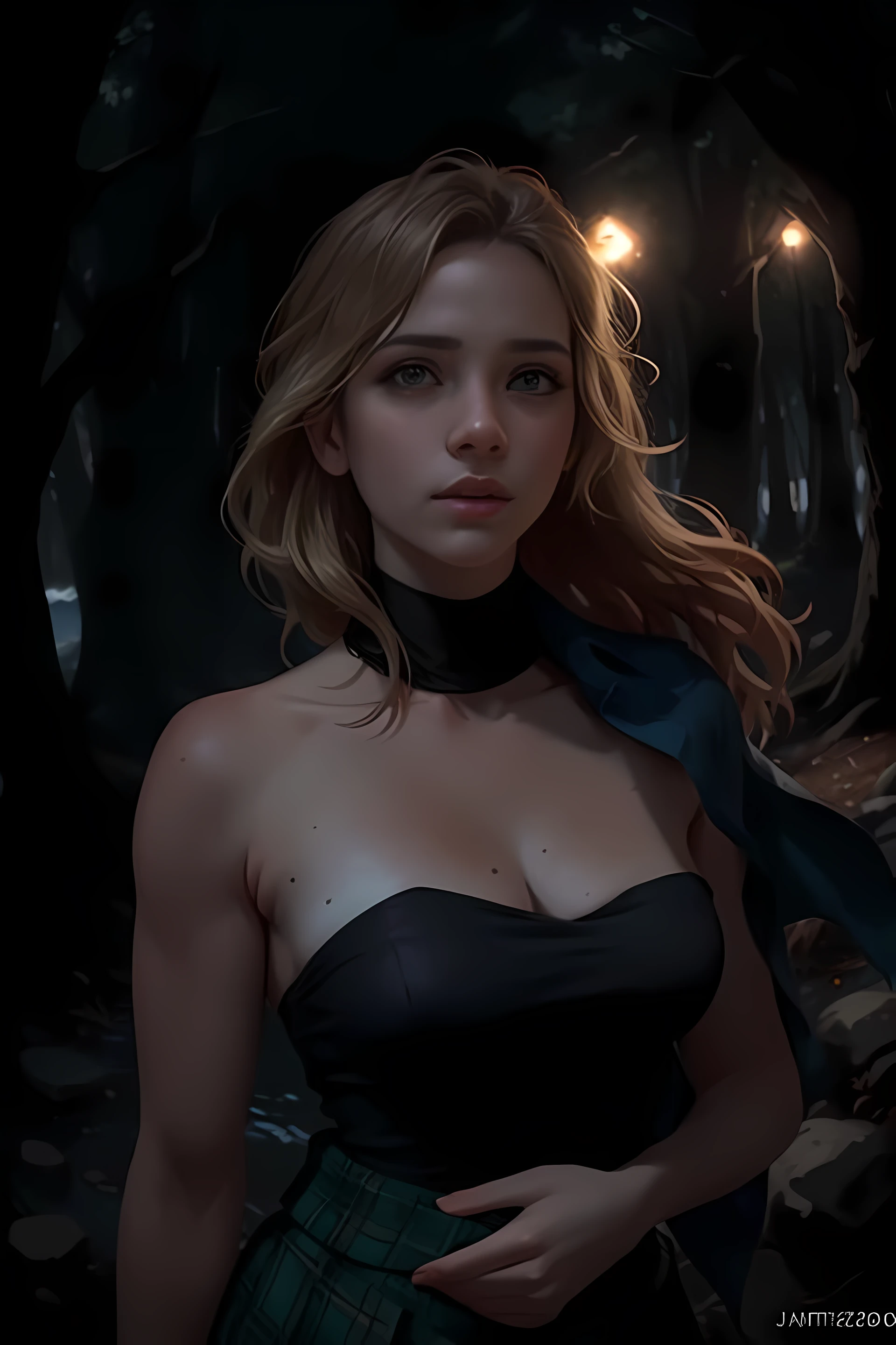 A close up of a woman in a black dress and a tie - SeaArt AI
