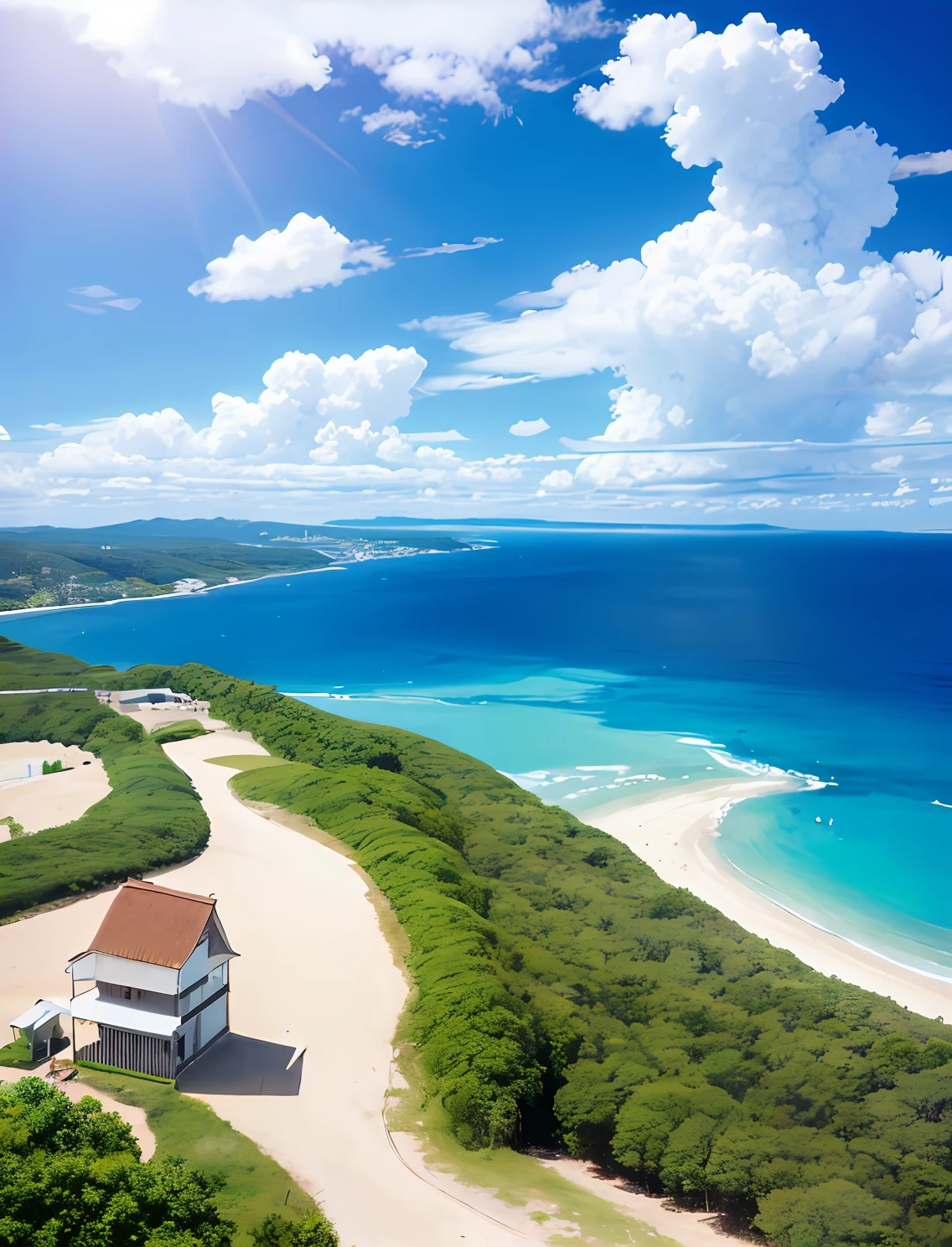 top-quality、in 8K、cirrus、Faint clouds、Faint clouds in the blue sky、Into the cloud、Air and Sea、unmanned、Scenery only、Summer sea