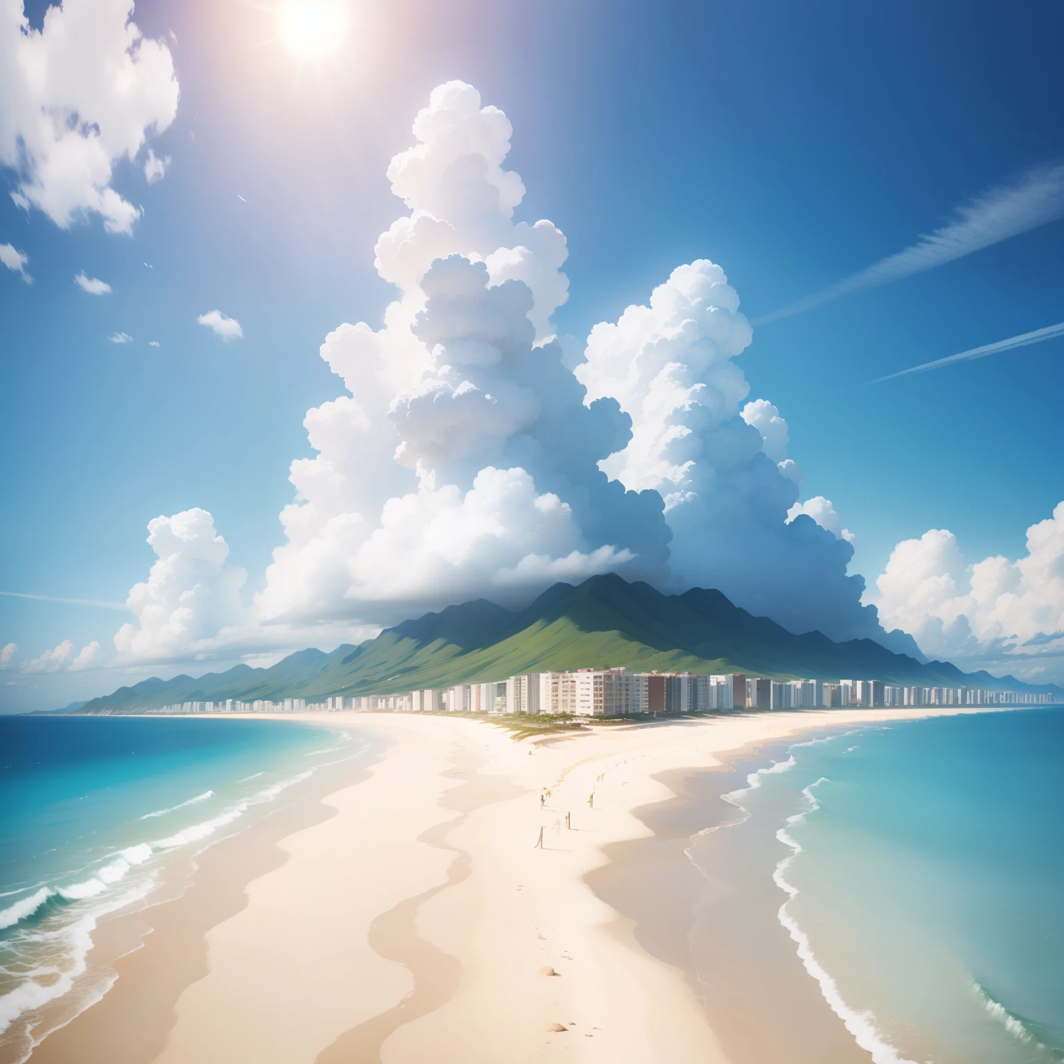top-quality、8K、cirrus、Faint clouds、Faint clouds in the blue sky、Into the cloud、Air and Sea、unmanned、Scenery only、sand beach、the setting sun