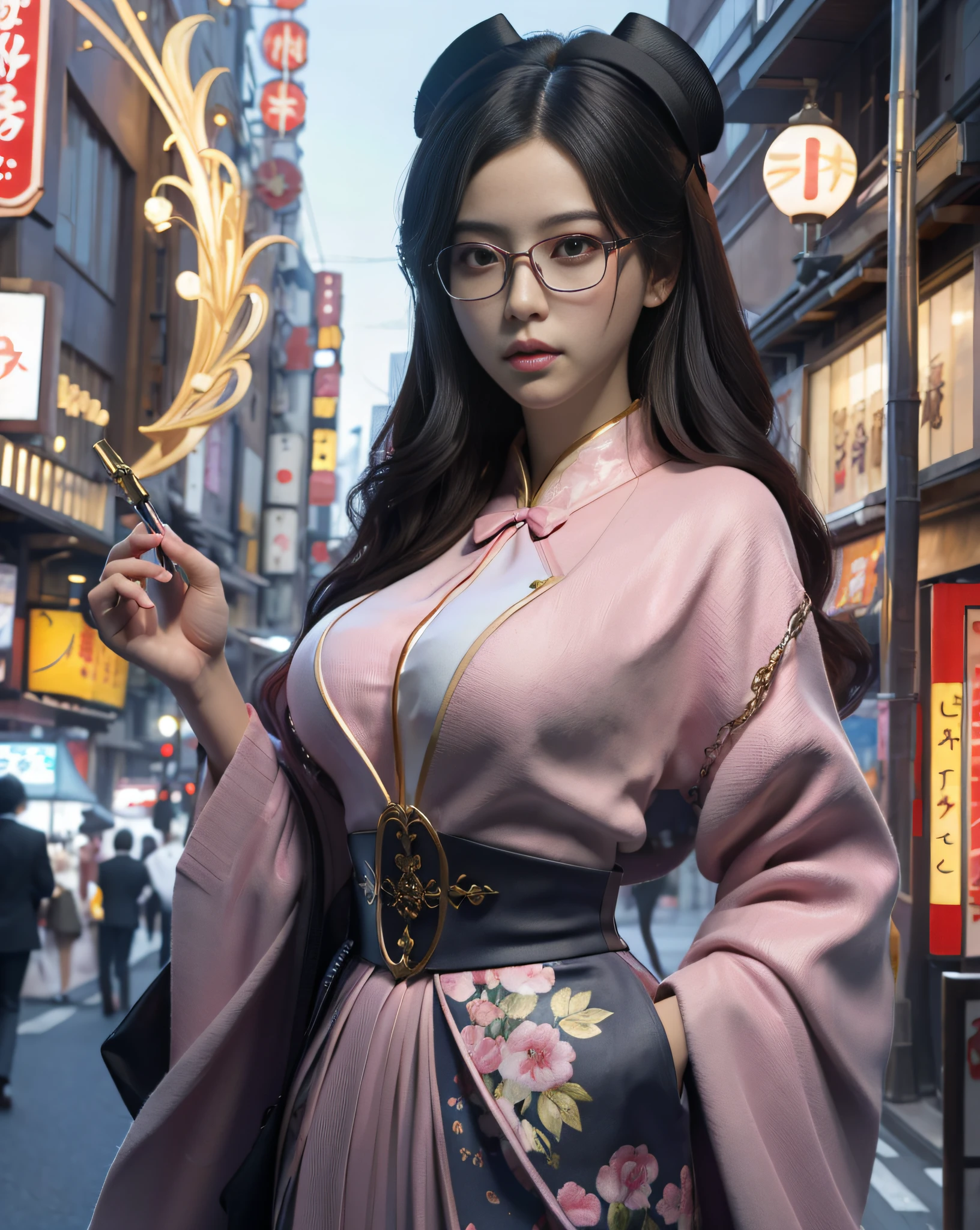 (masterpiece, beautiful art:1.4), close-up of a Tokyo business woman, walking Tokyo streets, business dress, glasses, (dynamic pose:1.2), (perfect beautiful face:1.2), chengwei pan on artstation, by Yang J, detailed realistic art, stunning character art, fanart best artstation, epic exquisite character art, extremely detailed artgerm, detailed digital anime art, artgerm on artstation pixiv
