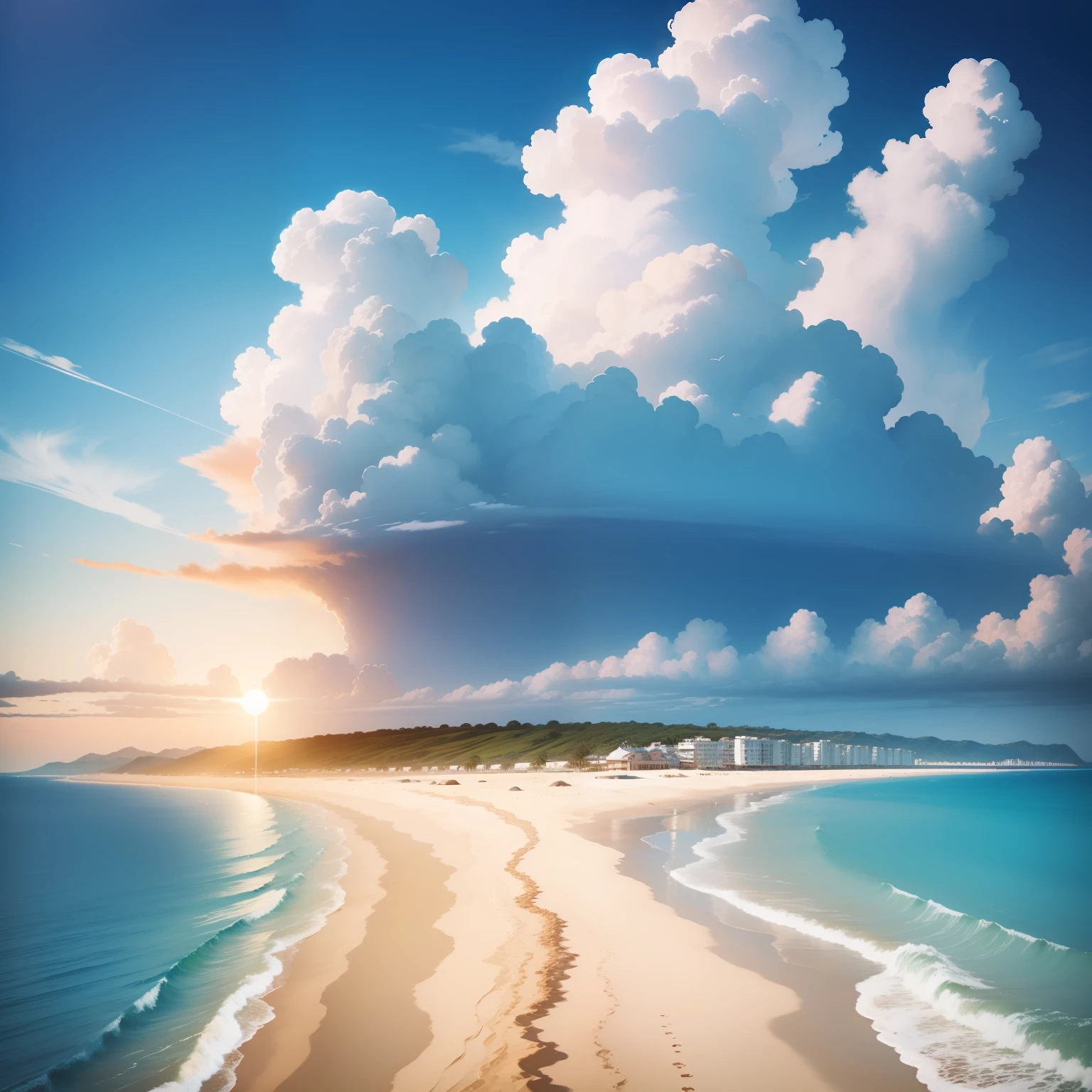 top-quality、8K、cirrus、Faint clouds、Faint clouds in the blue sky、Into the cloud、Air and Sea、unmanned、Scenery only、sand beach、the setting sun