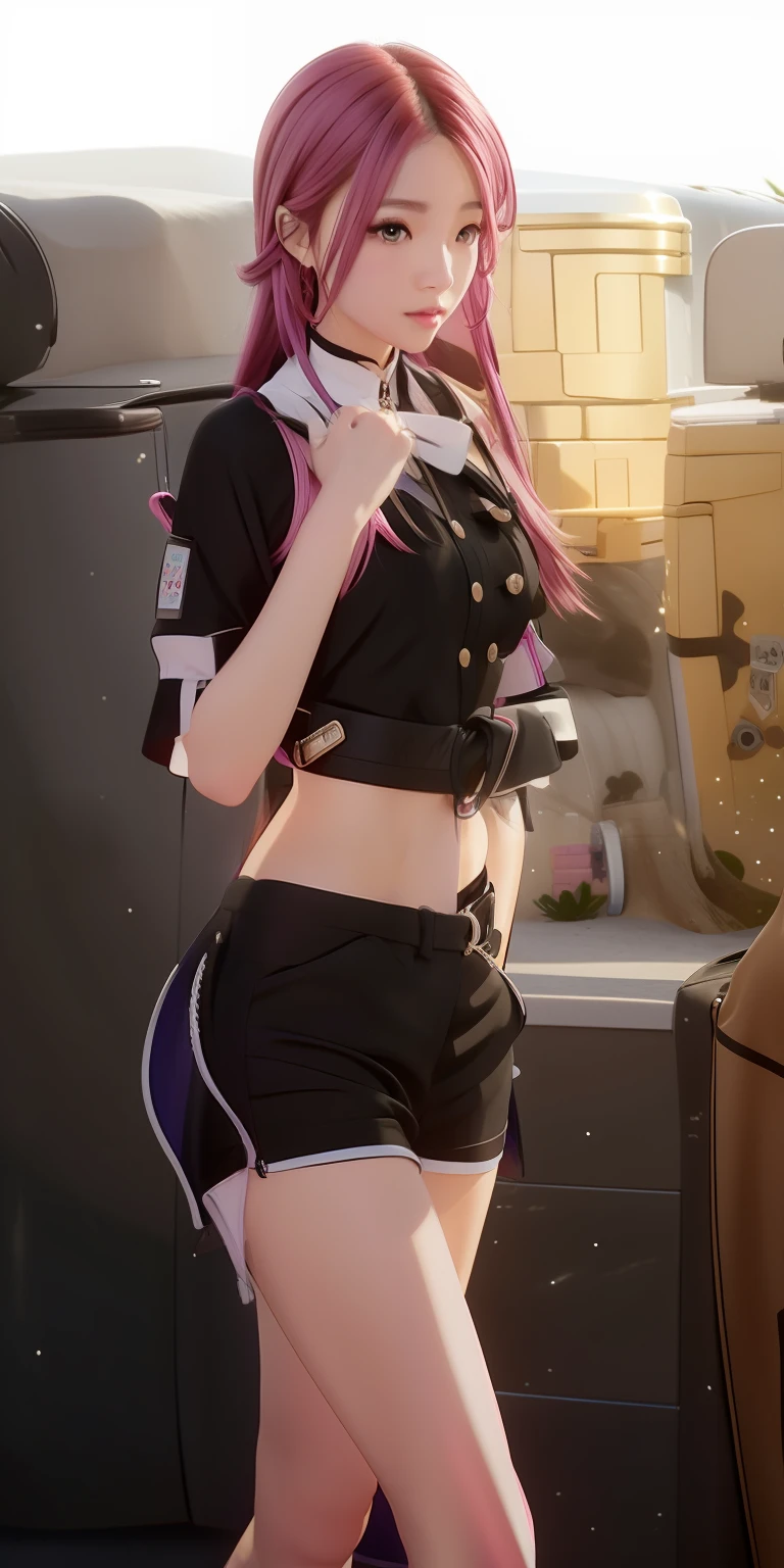 Igirl,Rumi Yeo,Black Clothes,Long Hair,Pink hair,realistic,ultra detail,70mm lens
