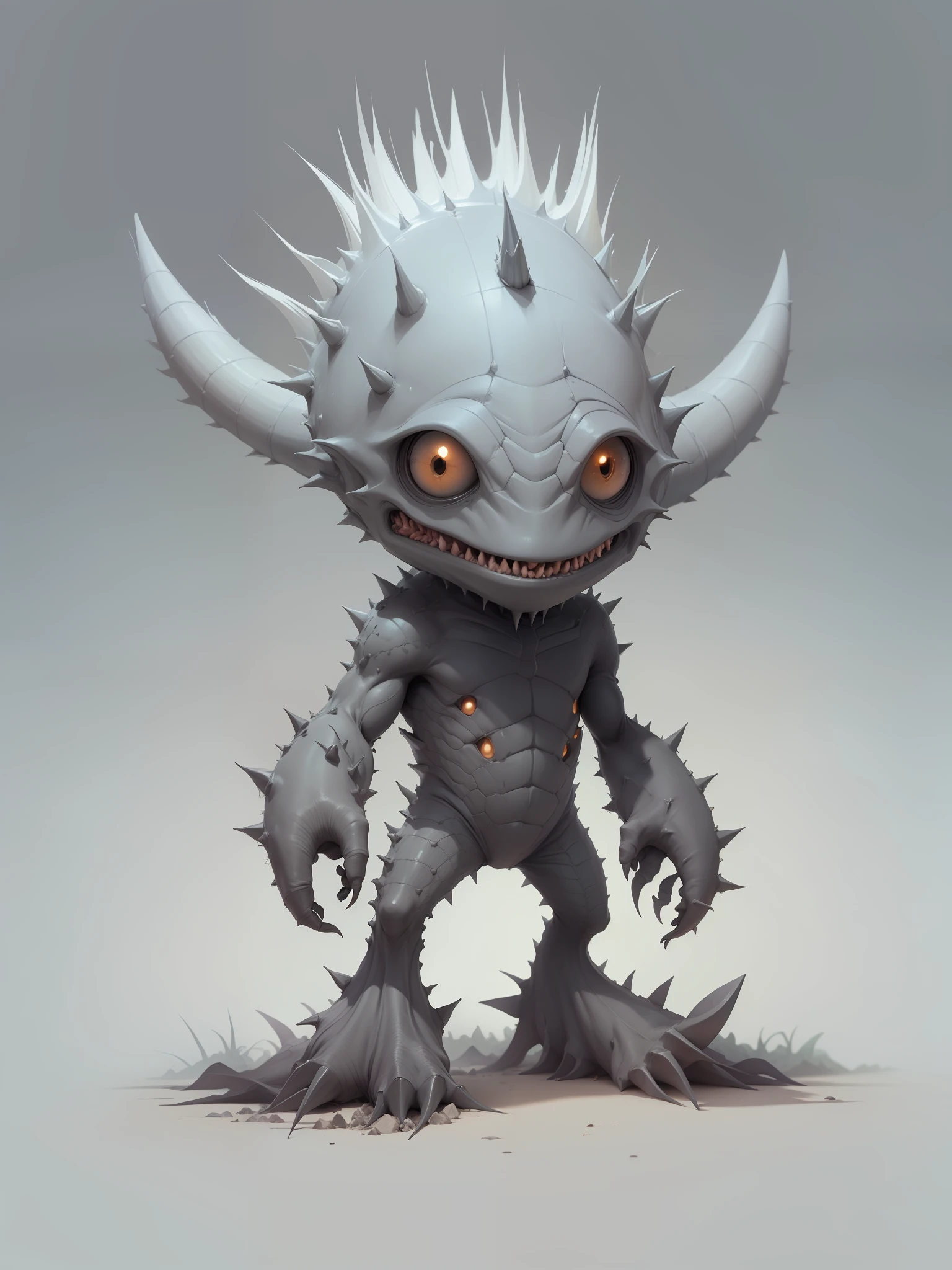 Predatory alien, prickly body, lean, Monster Boy, Character design, hiquality, crisp detailing, ((((Full-length)))), (((MATTE GRAY BACKGROUND)))