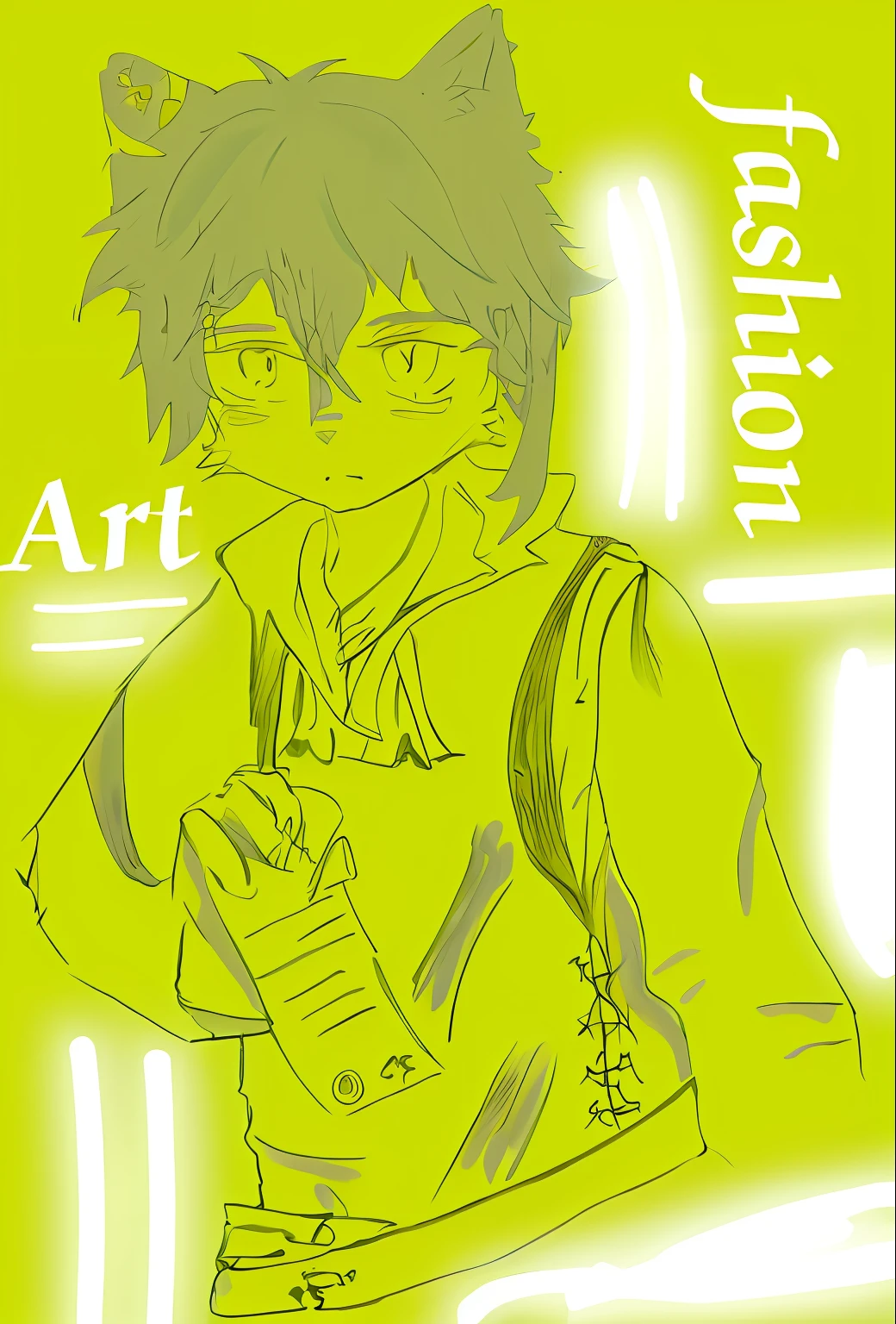 Close up of a person with cat face and yellow background, fashion art, [ Digital art ]!!, Digital art!!, [ conceptual art ]!!, Artistic creation, Art Building, Art student, Artistic cover, clean artstyle, art-style, anime moe art style, in ryuuou no oshigoto art style