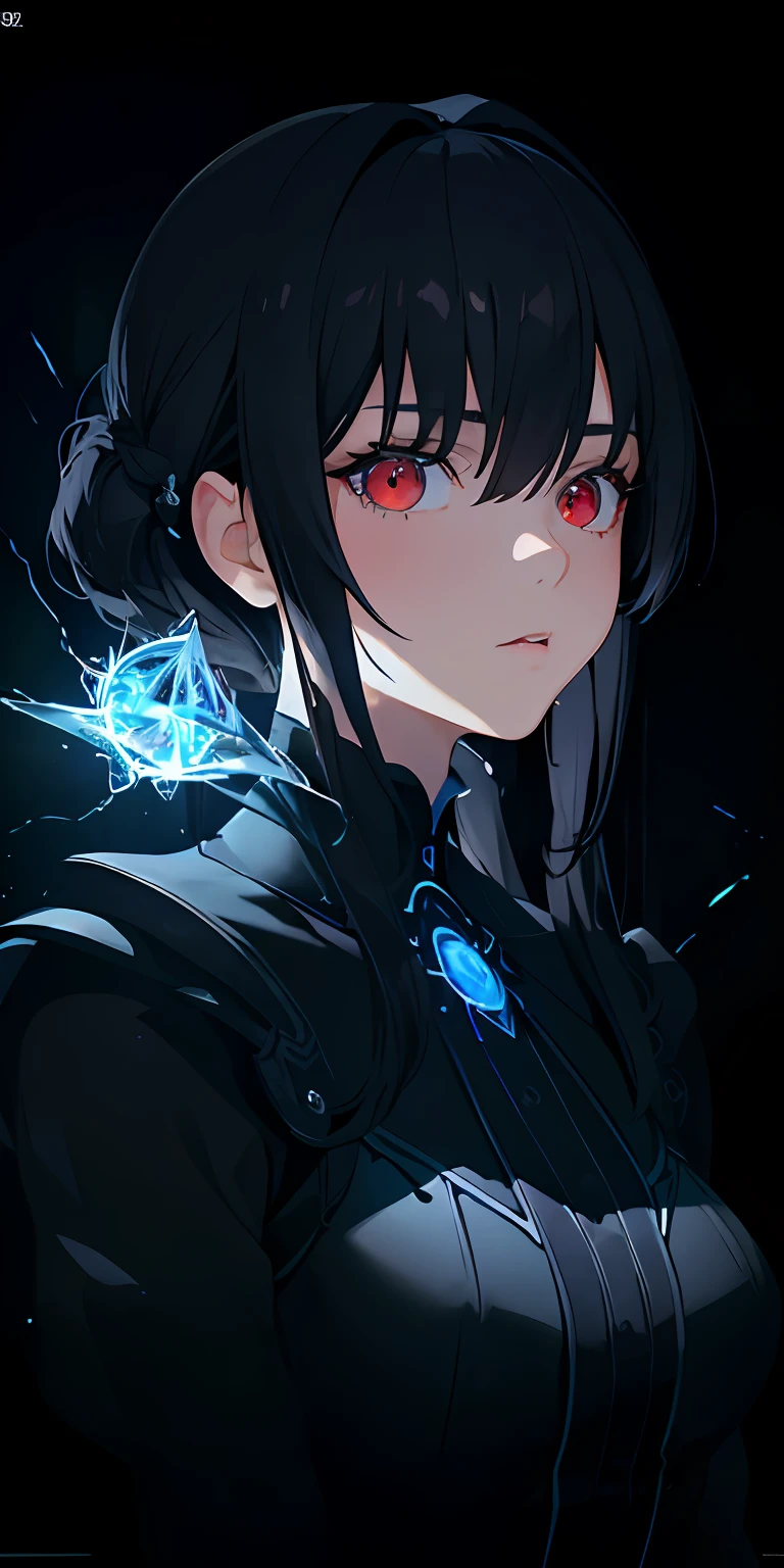 (masterpiece, best quality, ultra-detailed, best shadow), (detailed background,dark fantasy), (beautiful detailed face), high contrast, (best illumination, an extremely delicate and beautiful), ((cinematic light)), colorful, hyper detail, dramatic light, intricate details, (1 girl, solo,black hair, sharp face,low twintails,red eyes, hair between eyes,dynamic angle), blood splatter, swirling black light around the character, depth of field,black light particles,(broken glass),magic circle,